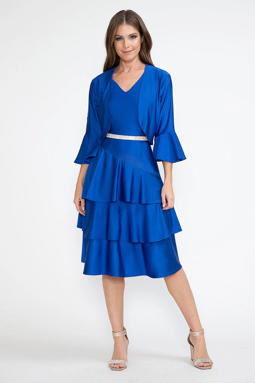 Lenovia 5283 Tiered Skirt Stretch Crepe 2-Piece Jacket Dress - Image 4