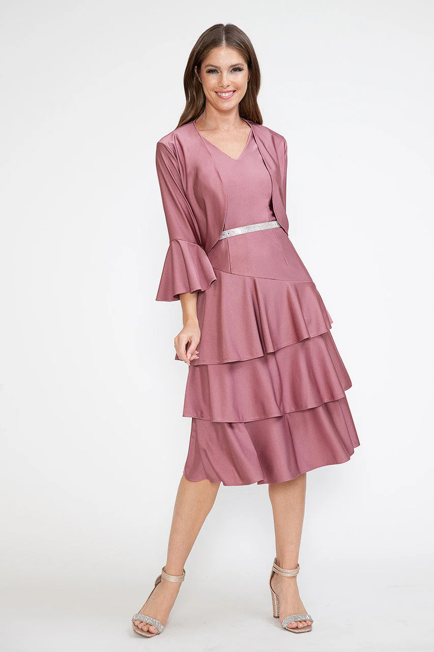 Lenovia 5283 Tiered Skirt Stretch Crepe 2-Piece Jacket Dress - Image 6