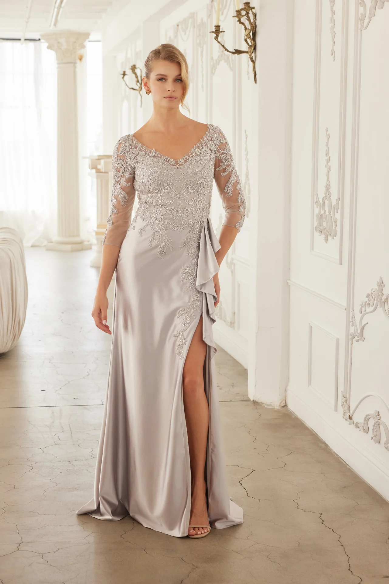 3/4 Sleeve Mother of the Bride Dress with Beaded Appliqués Formal Gown - Image 6