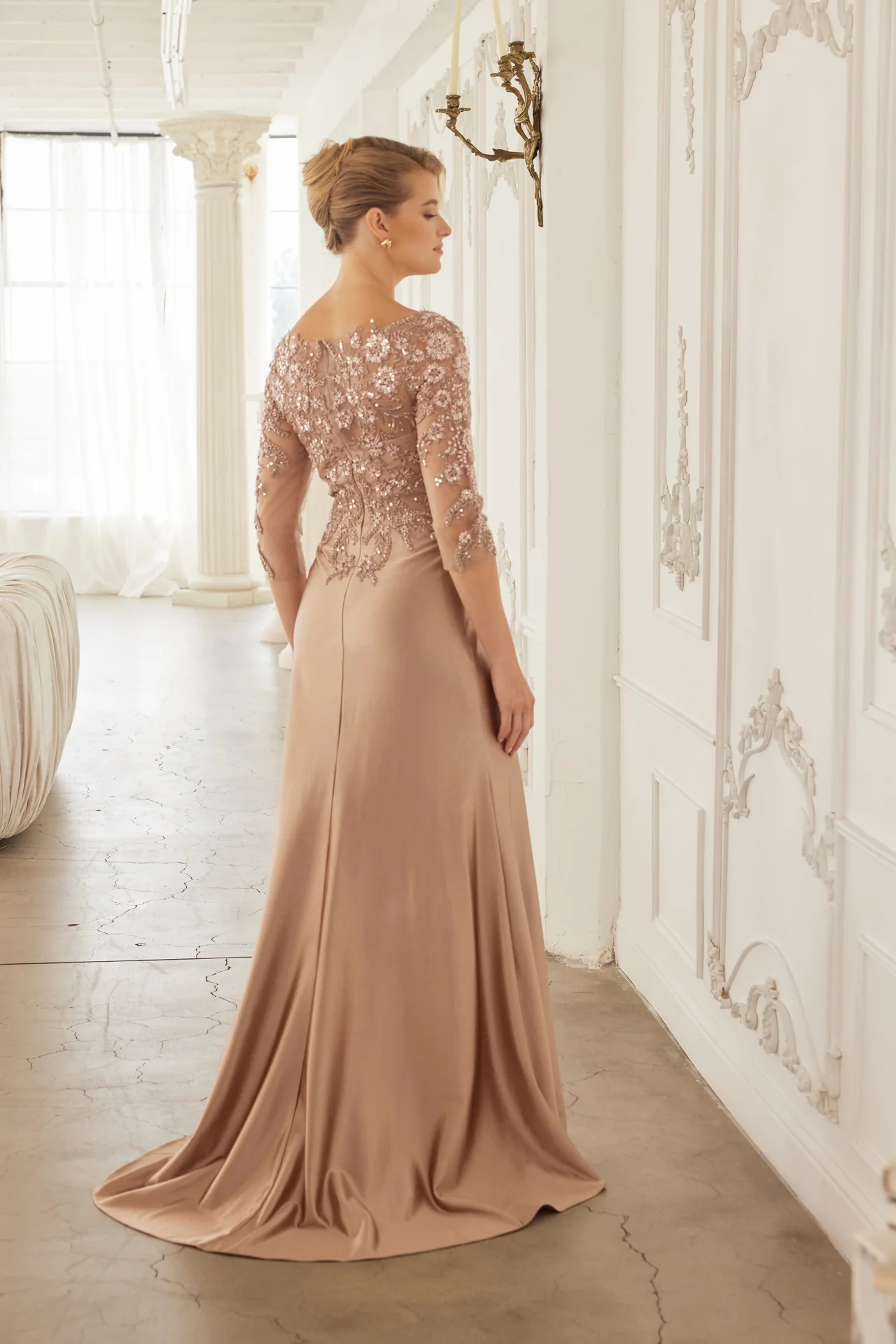 3/4 Sleeve Mother of the Bride Dress with Beaded Appliqués Formal Gown - Image 7