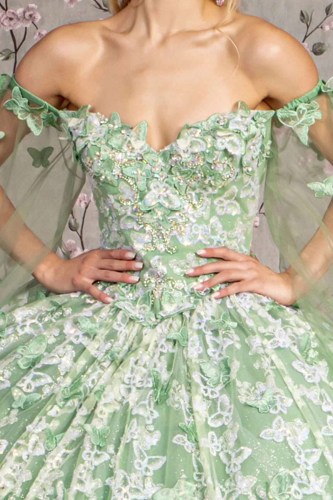 3D Butterfly Off Shoulder Ball Gown by GLS Gloria GL3451 - Image 3