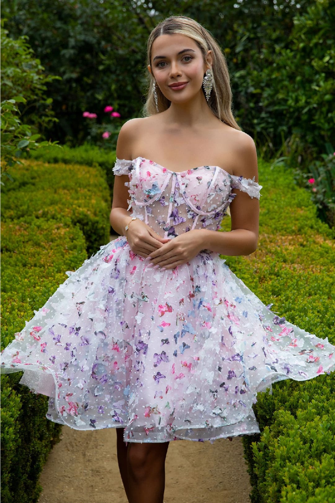 3D Butterfly Off Shoulder Dress by Elizabeth KGS3512 - Image 4