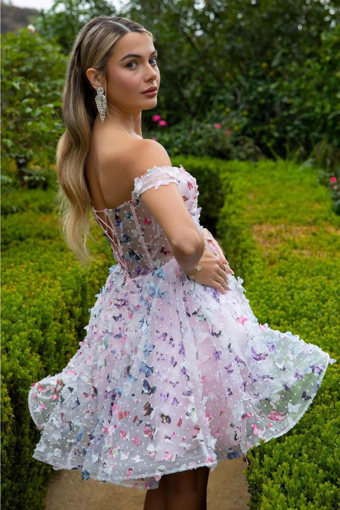 3D Butterfly Off Shoulder Dress by Elizabeth KGS3512 - Image 5