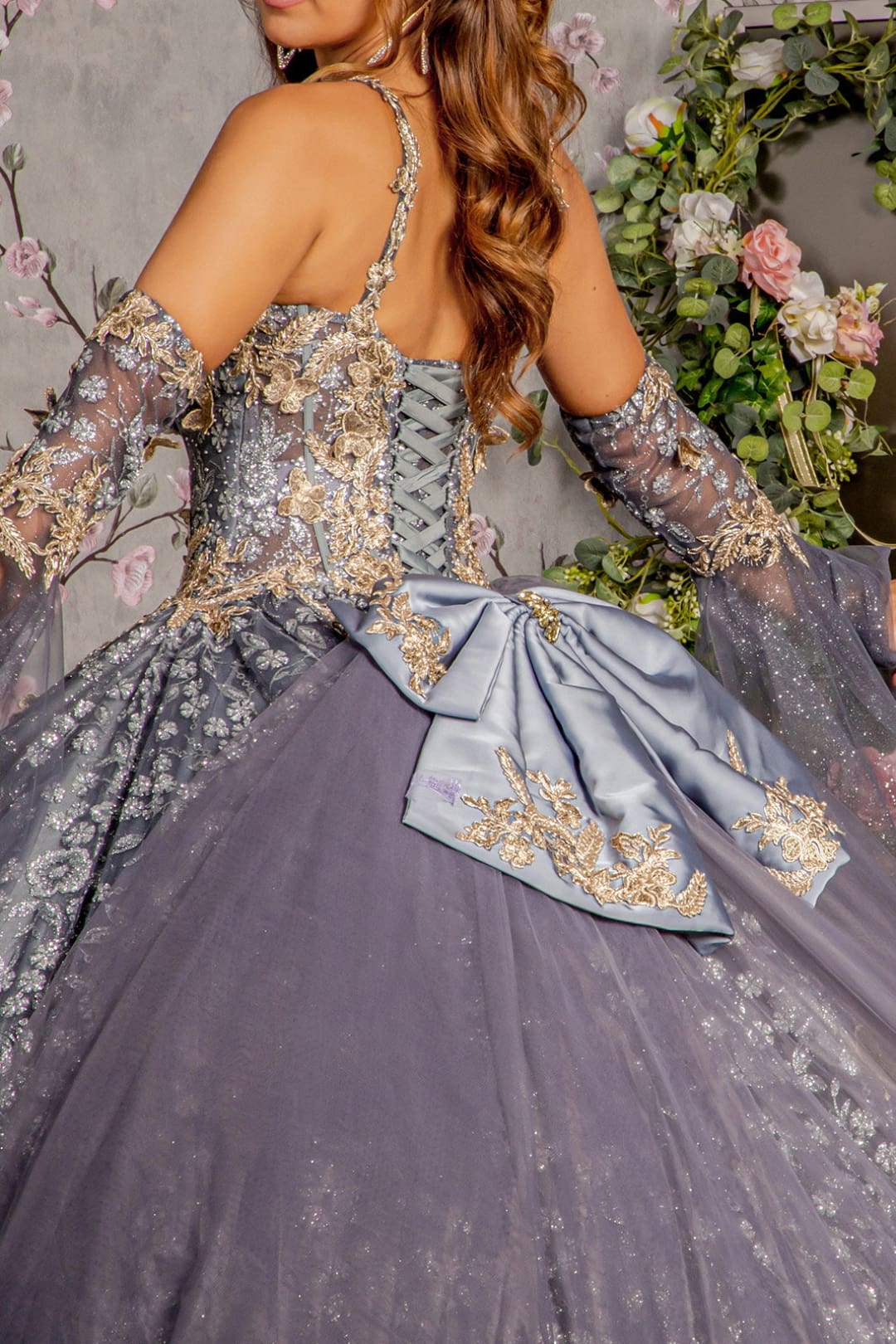 3D Butterfly Bell Sleeve Ball Gown by GLS Gloria GL3318 - Image 4