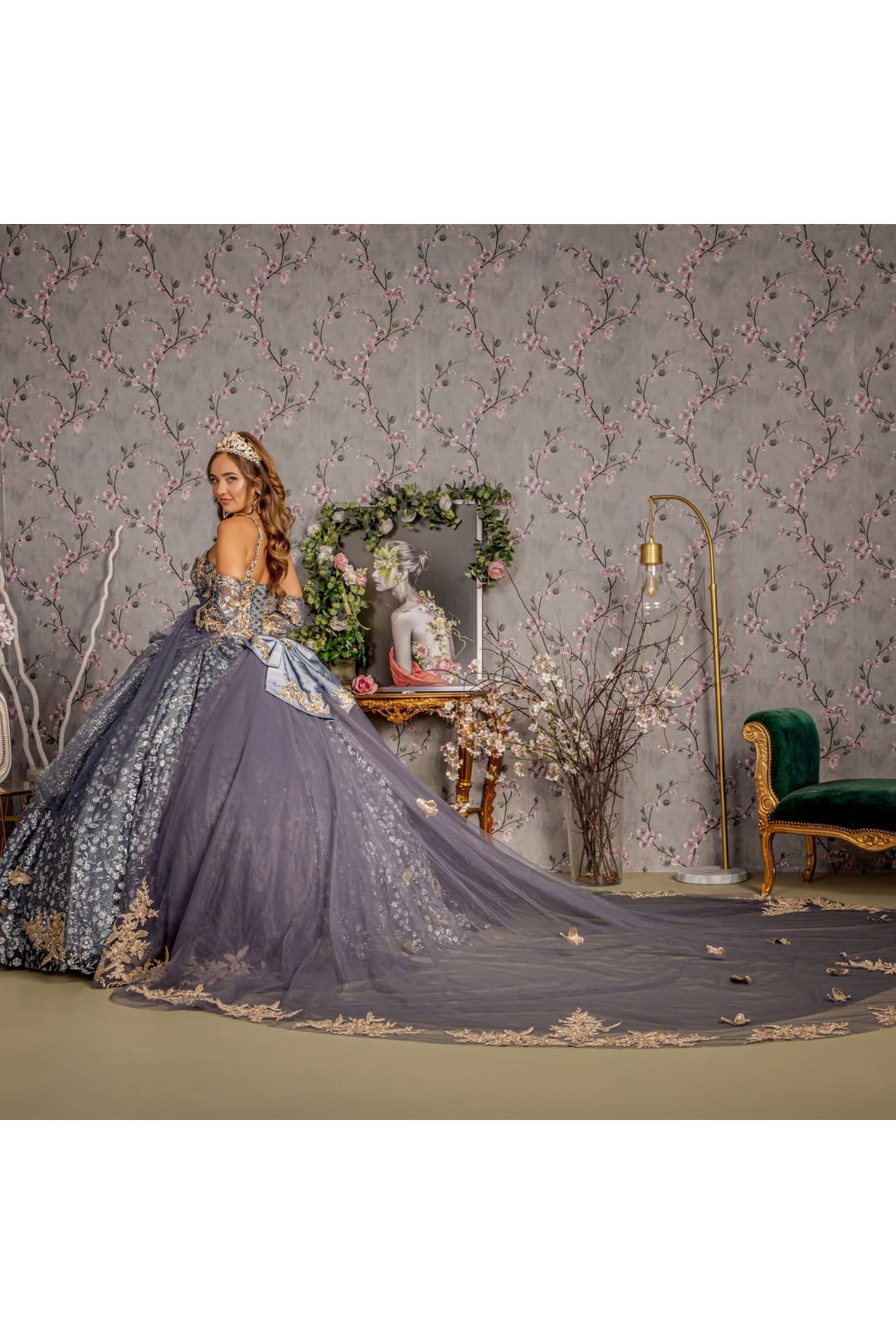 3D Butterfly Bell Sleeve Ball Gown by GLS Gloria GL3318 - Image 6
