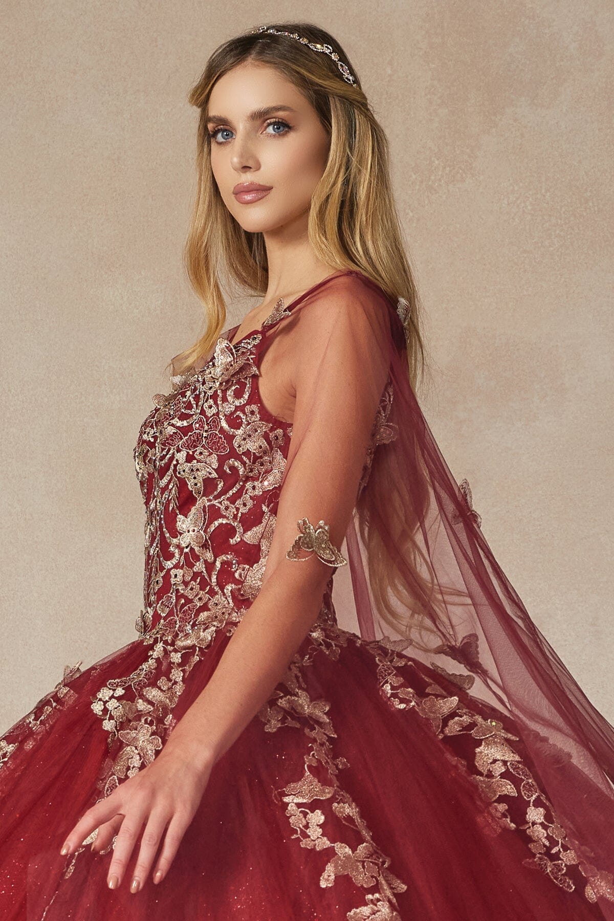 Juliet 1442 3D Butterfly Appliqué Glitter Tulle Sleeveless Quinceanera Dress - Image 8