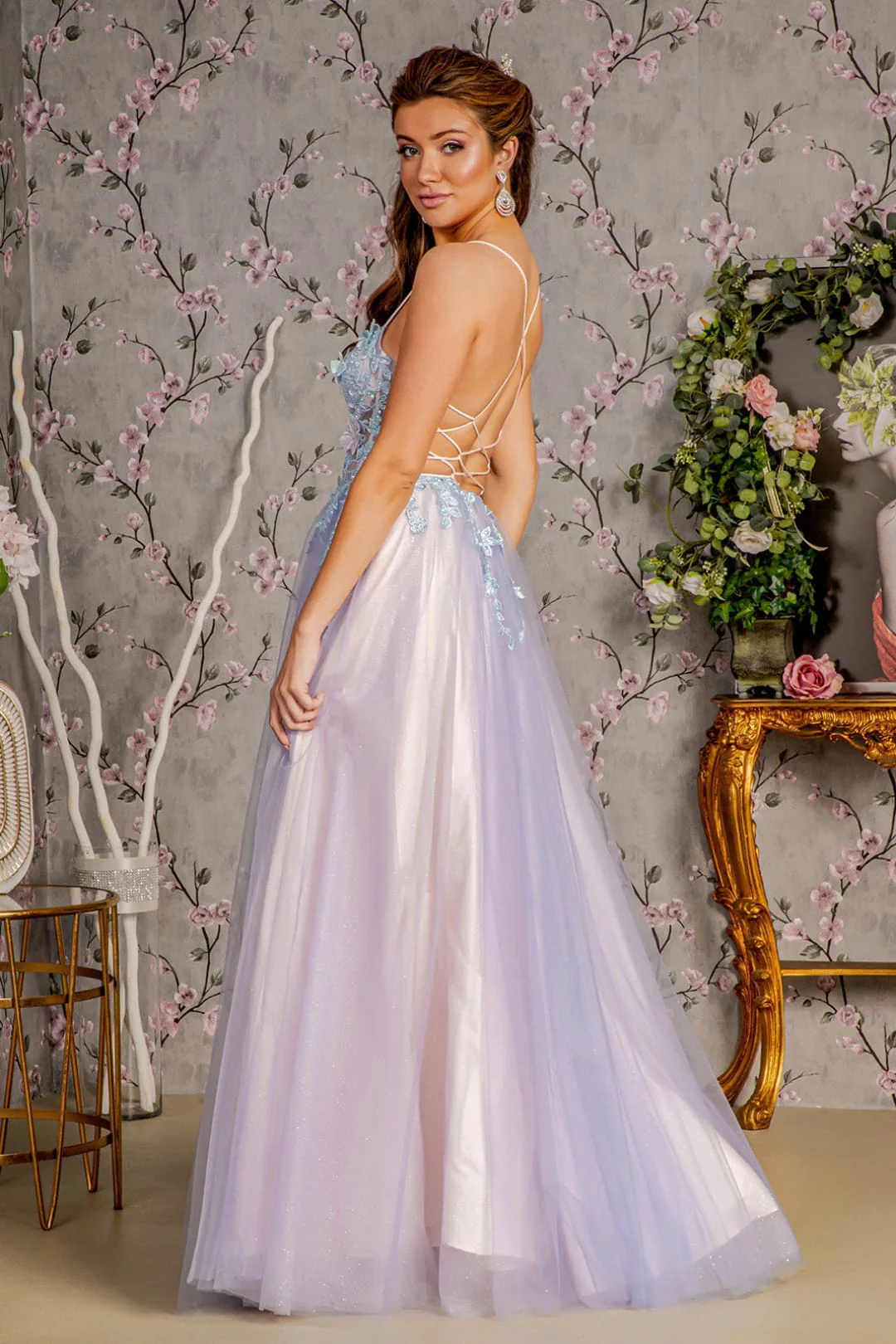 3D Butterfly Sleeveless Two-Tone Gown by GLS Gloria GL3252 - Image 2