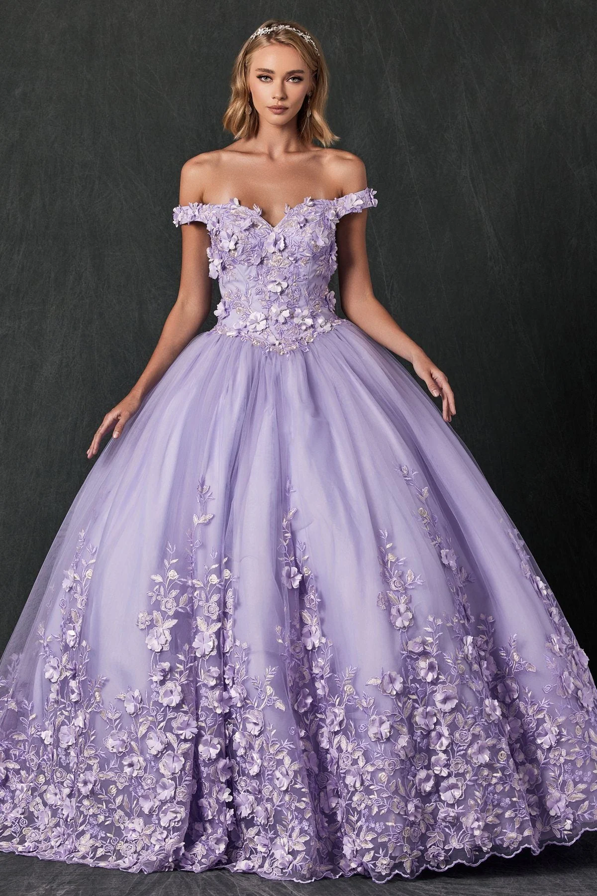 Juliet 1434 3D Floral Applique Off Shoulder Lace-Up Corset Quinceanera Dress - Image 7