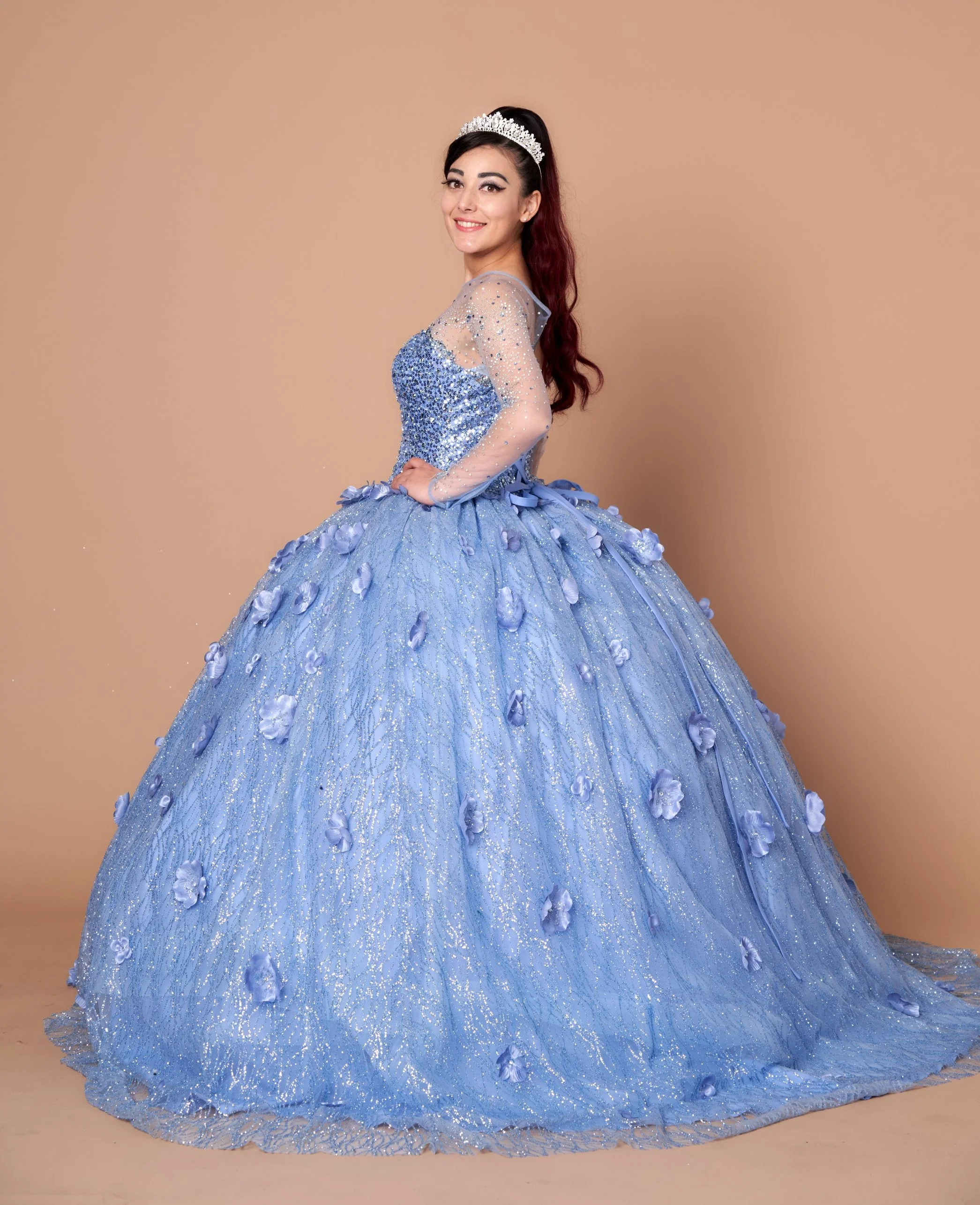 3D Floral Long Sleeve Ball Gown by Calla SCL30002 - Image 2