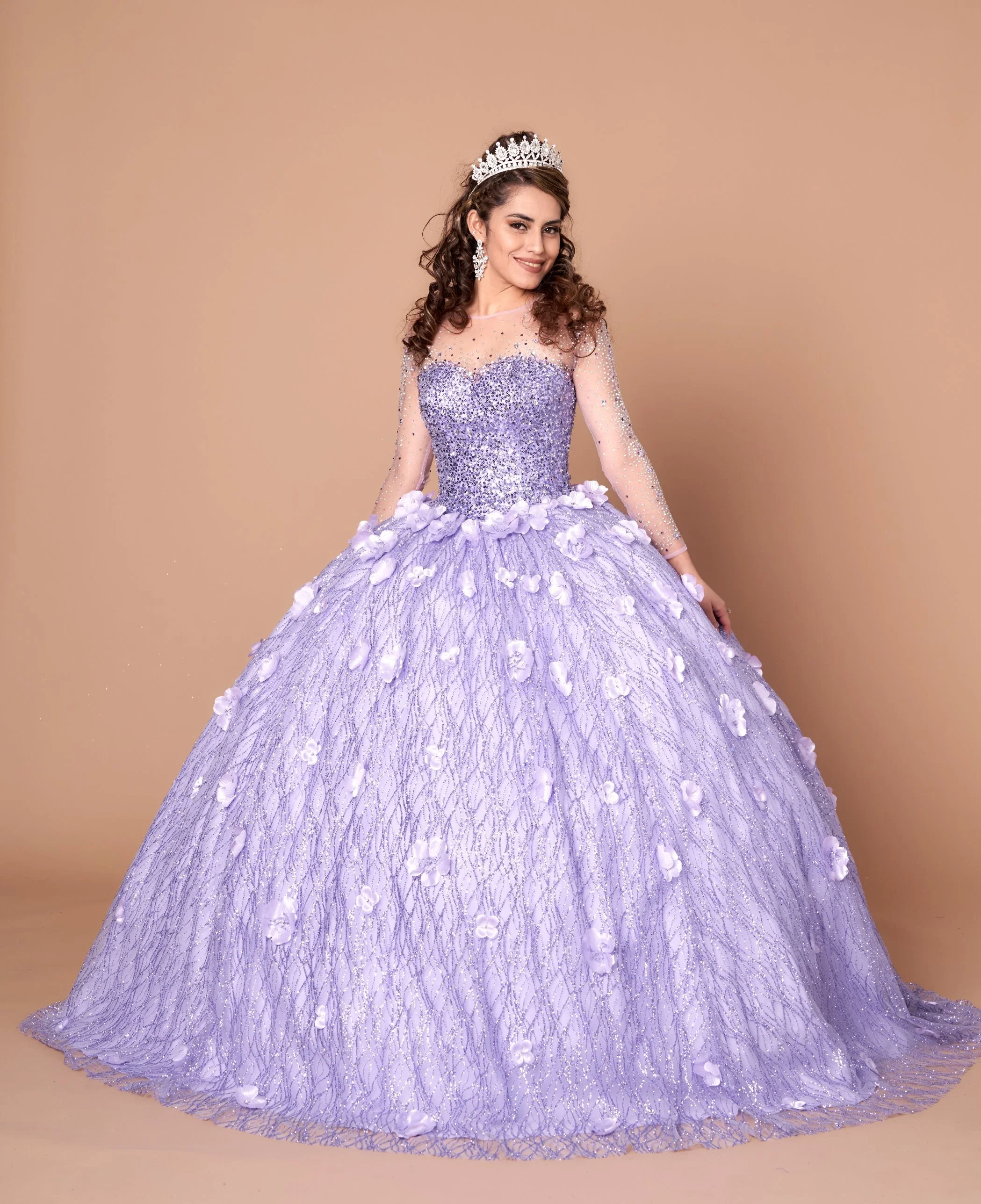 3D Floral Long Sleeve Ball Gown by Calla SCL30002 - Image 3