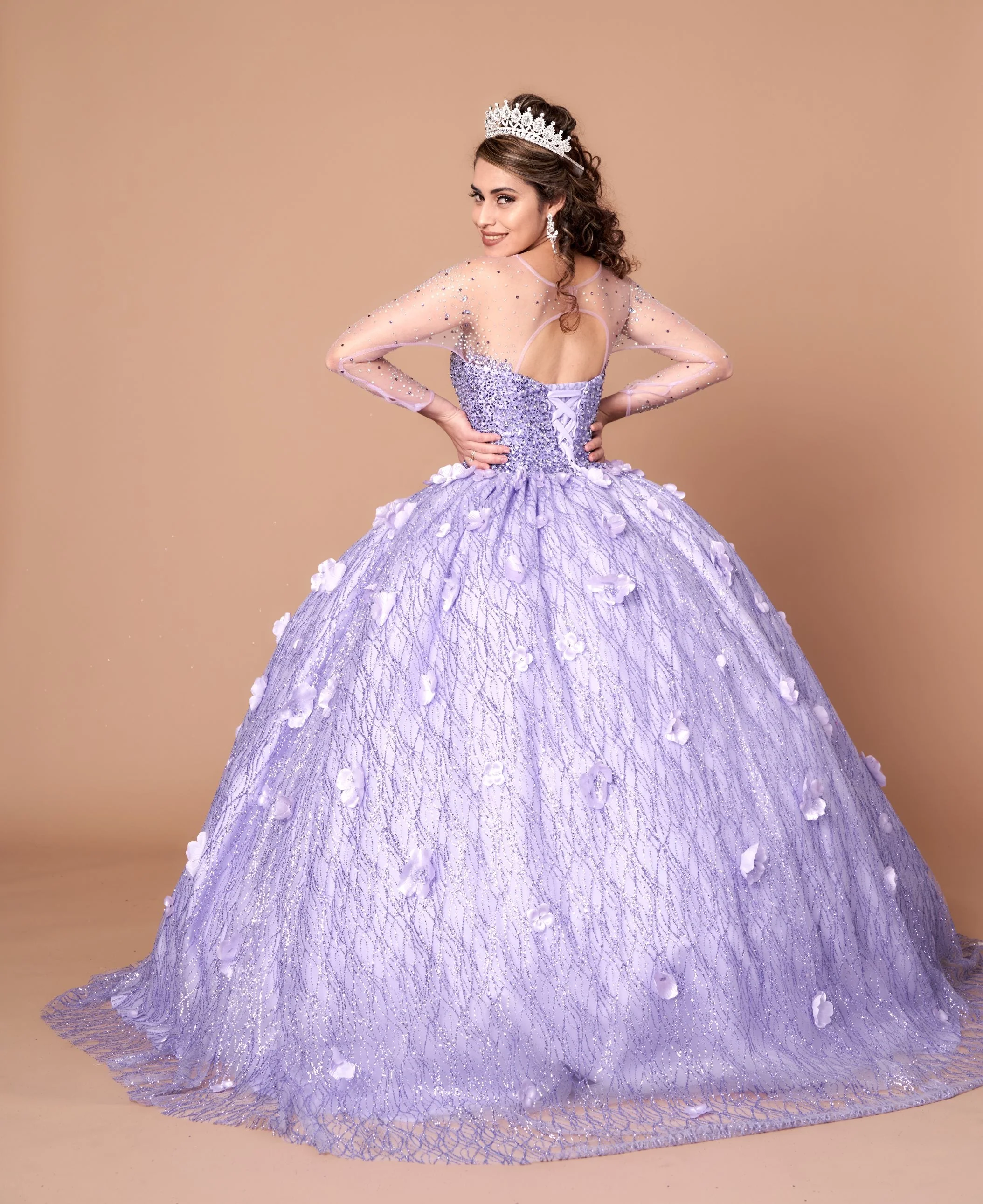 3D Floral Long Sleeve Ball Gown by Calla SCL30002 - Image 4