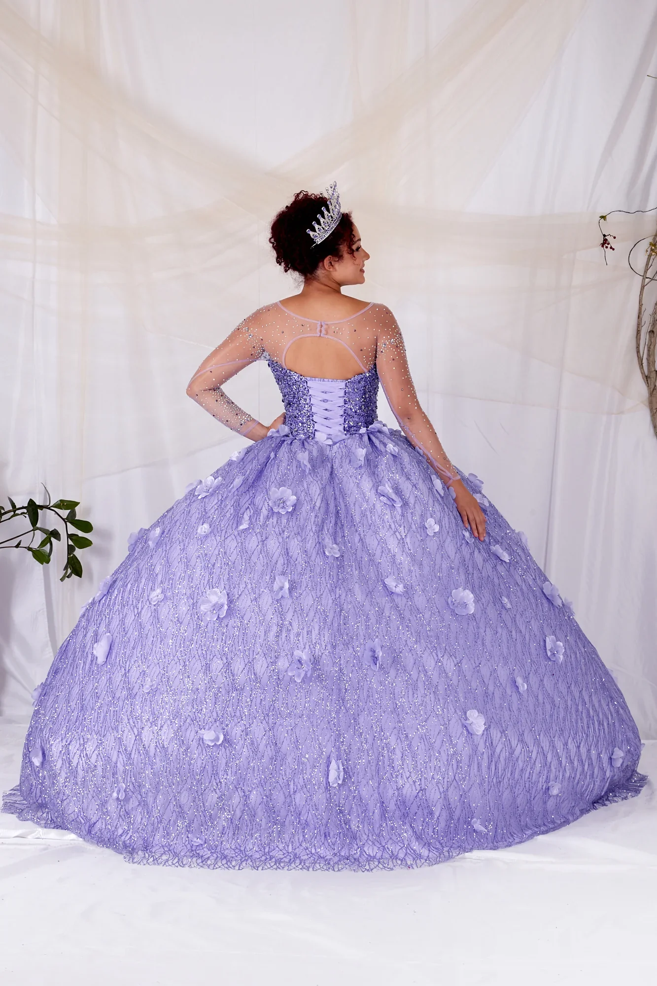 3D Floral Long Sleeve Ball Gown by Calla SCL30002 - Image 7