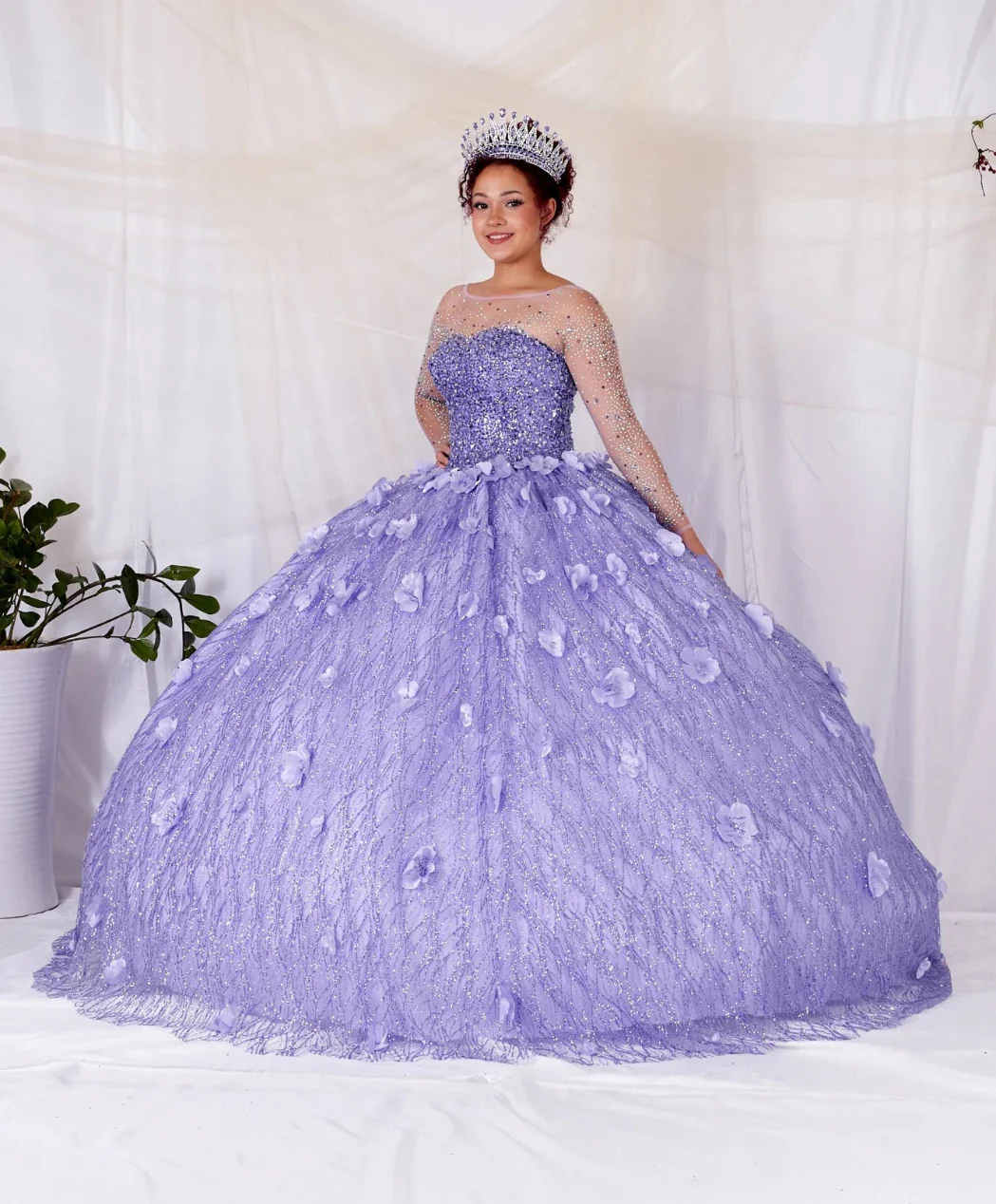 3D Floral Long Sleeve Ball Gown by Calla SCL30002 - Image 8