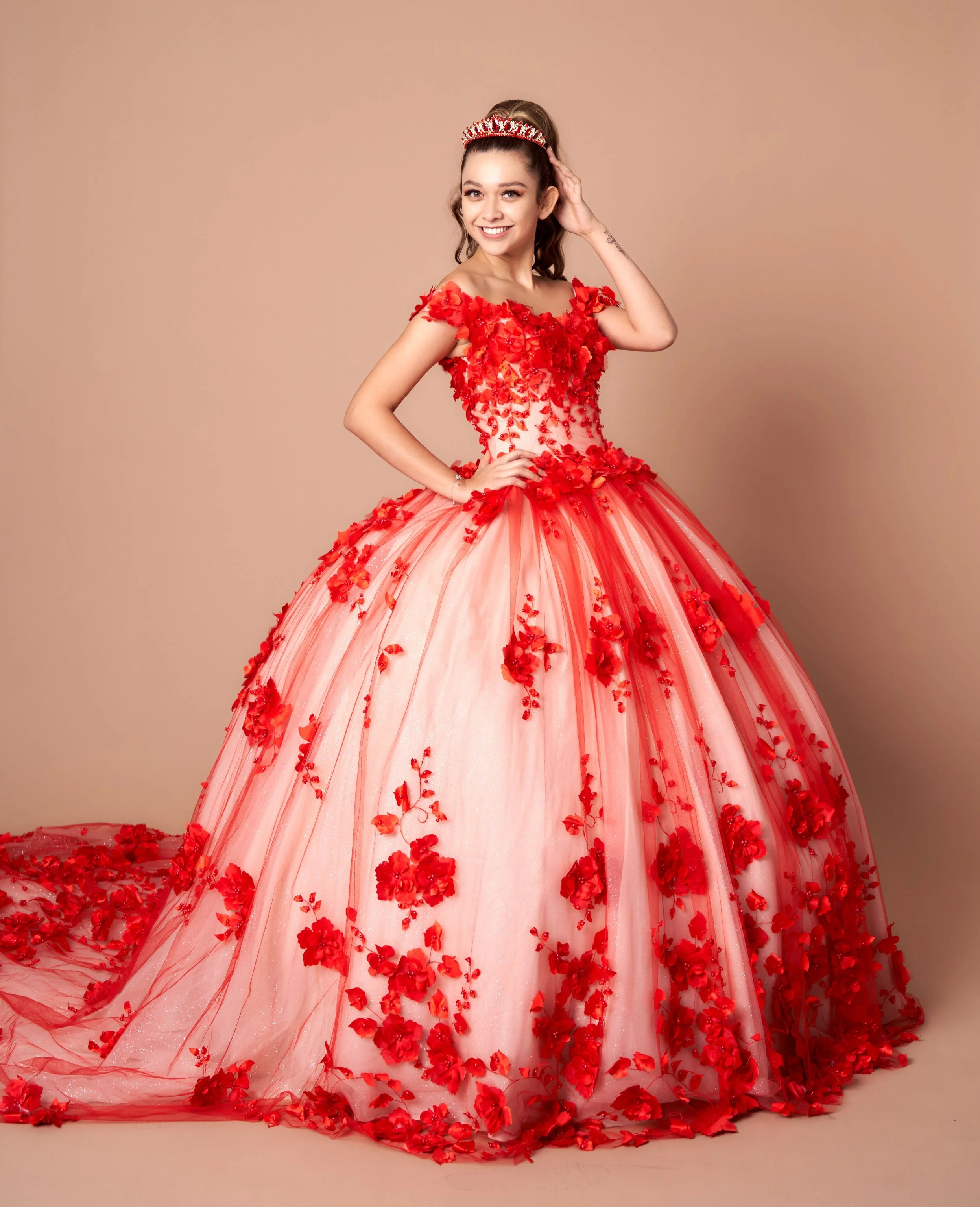 3D Floral Quinceanera Dress Off Shoulder Ball Gown by Calla SCL30005 - Image 3