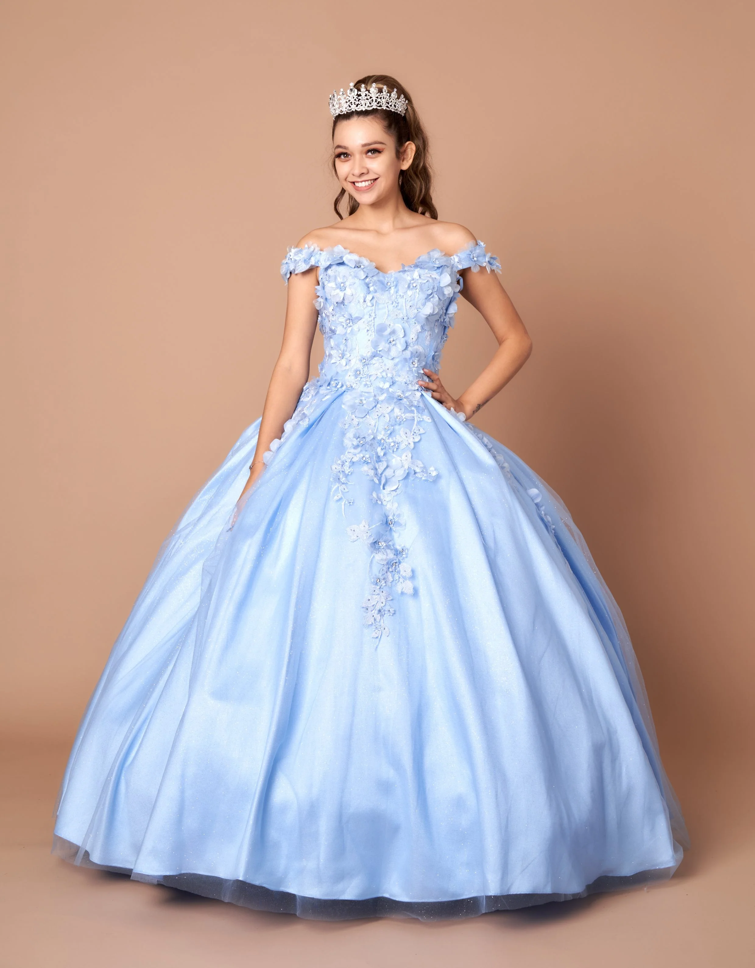 3D Floral Embroidered Quinceanera Dress Off Shoulder Ball Gown by Calla WB21551 - Image 6