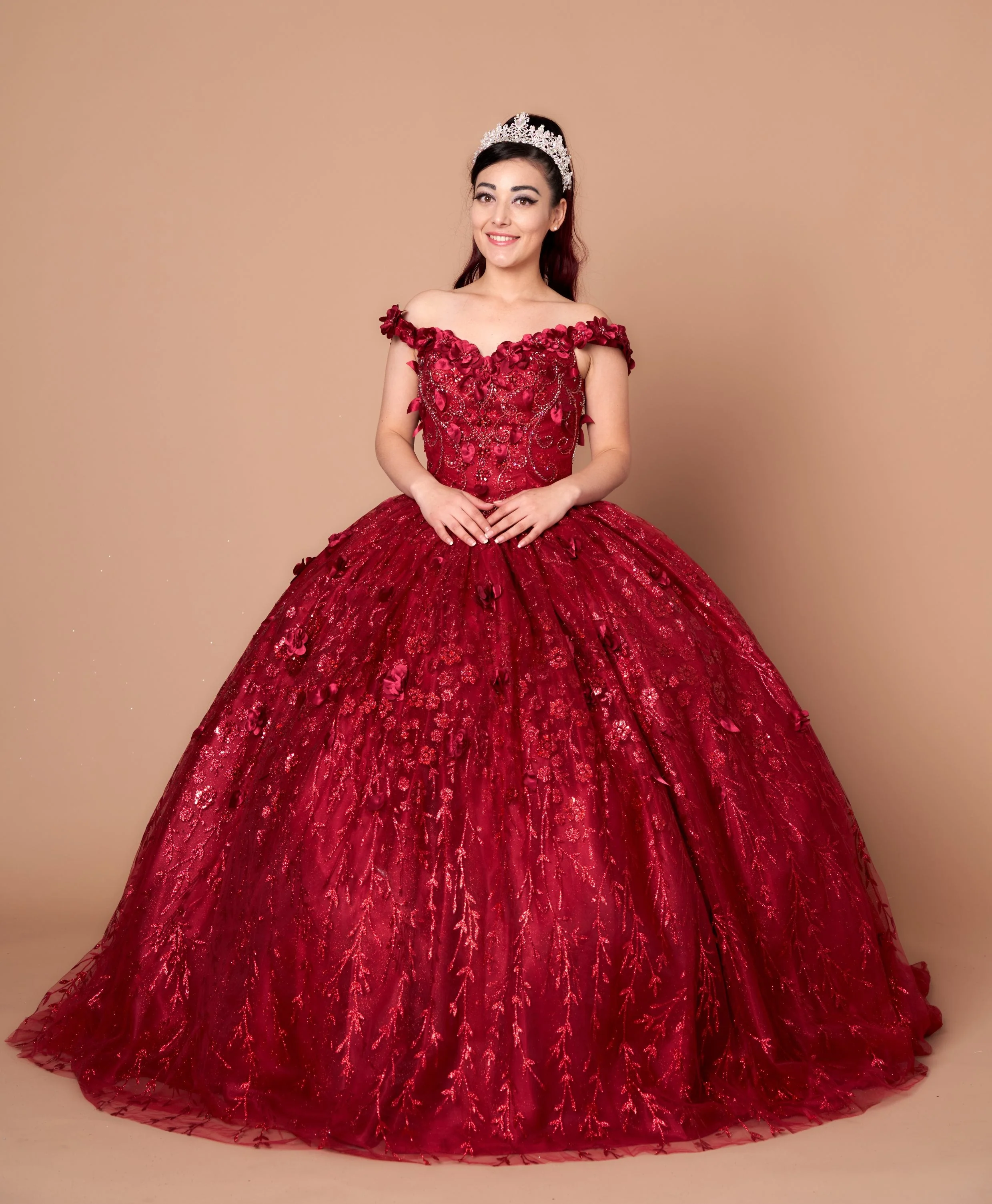 3D Floral Off Shoulder Cape Ball Gown by Calla SCL-30001 - Image 3