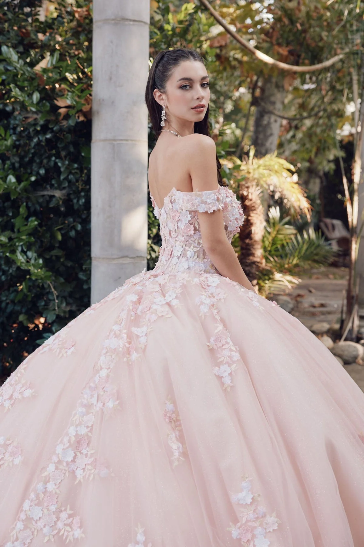 Juliet 1460J 3D Floral Appliqué Off-Shoulder Glitter Tulle Corset Quinceanera Dress - Image 12