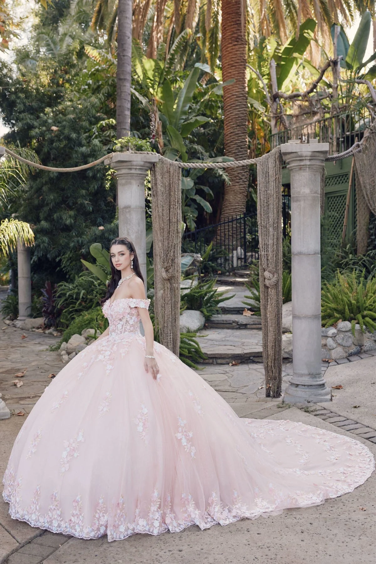 Juliet 1460J 3D Floral Appliqué Off-Shoulder Glitter Tulle Corset Quinceanera Dress - Image 13