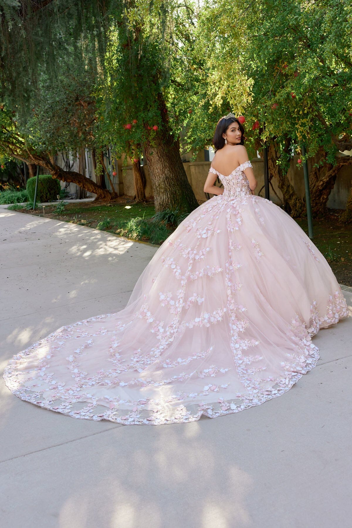 Juliet 1460J 3D Floral Appliqué Off-Shoulder Glitter Tulle Corset Quinceanera Dress - Image 2
