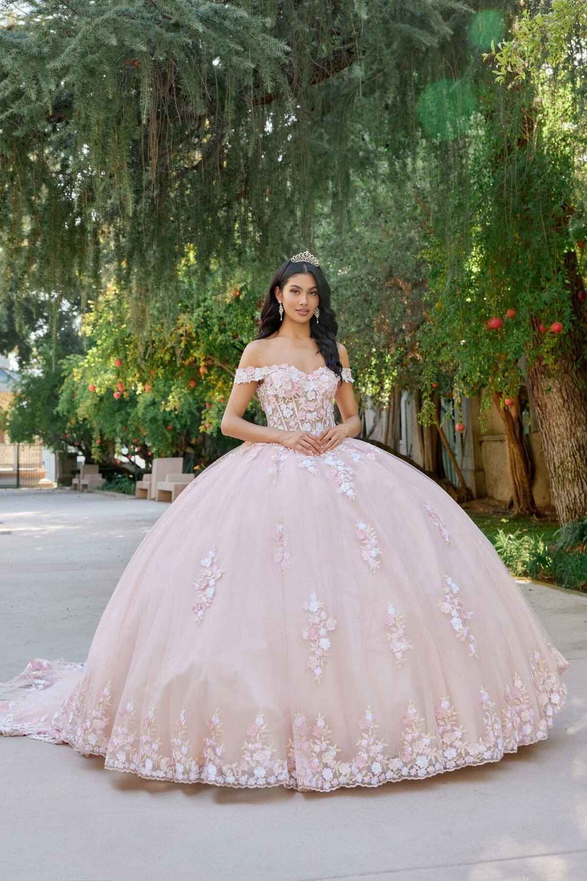 Juliet 1460J 3D Floral Appliqué Off-Shoulder Glitter Tulle Corset Quinceanera Dress - Image 5