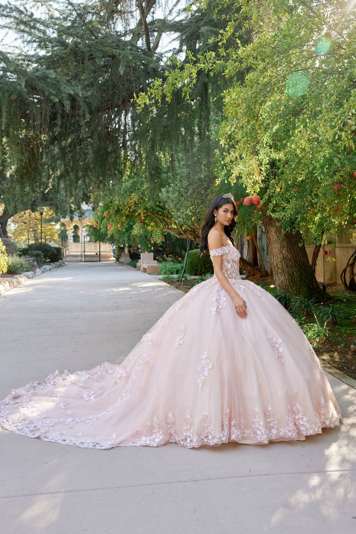 Juliet 1460J 3D Floral Appliqué Off-Shoulder Glitter Tulle Corset Quinceanera Dress - Image 6