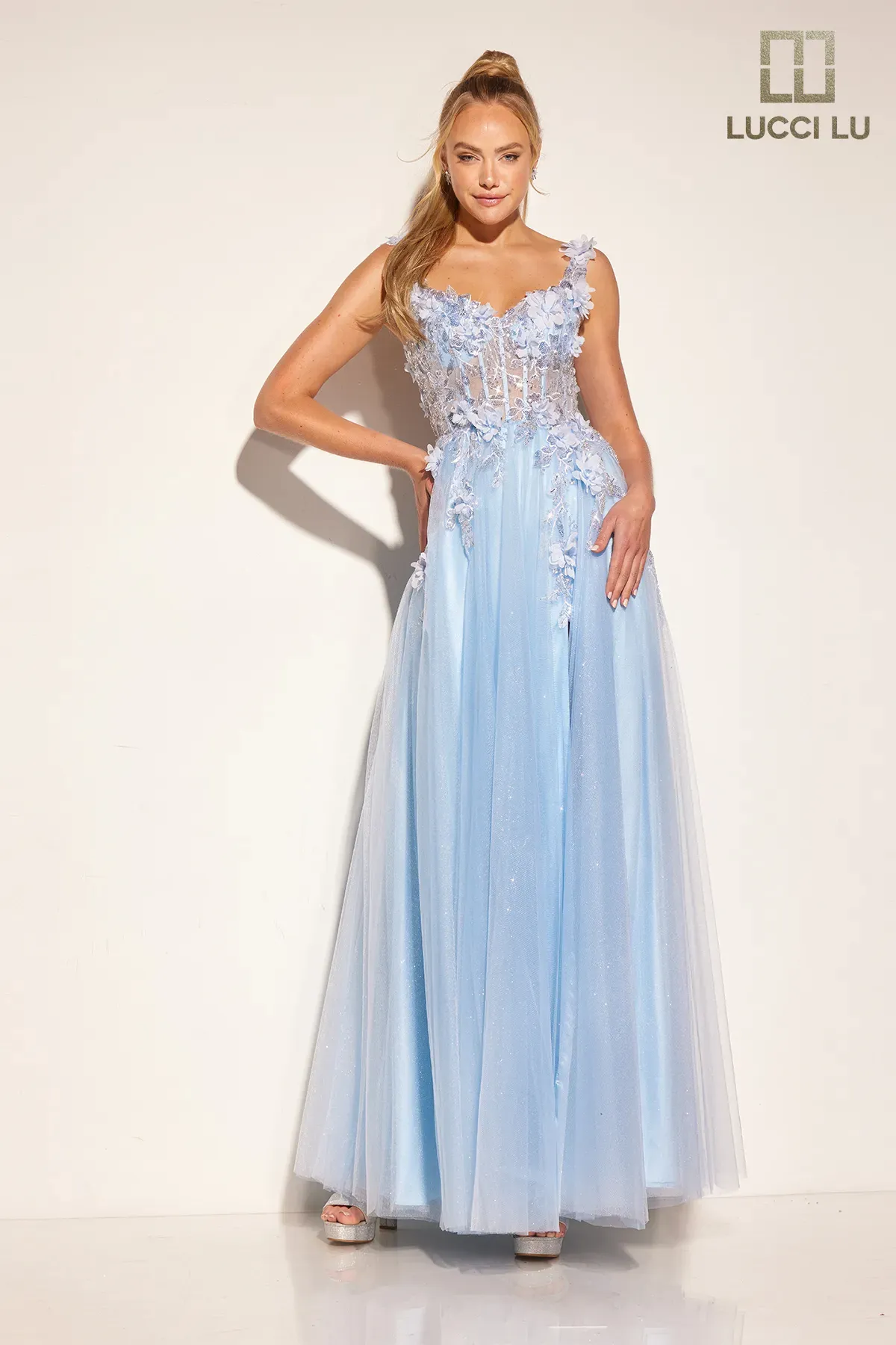3D Floral Sleeveless A-line Slit Gown by Lucci Lu 1416 - Image 3