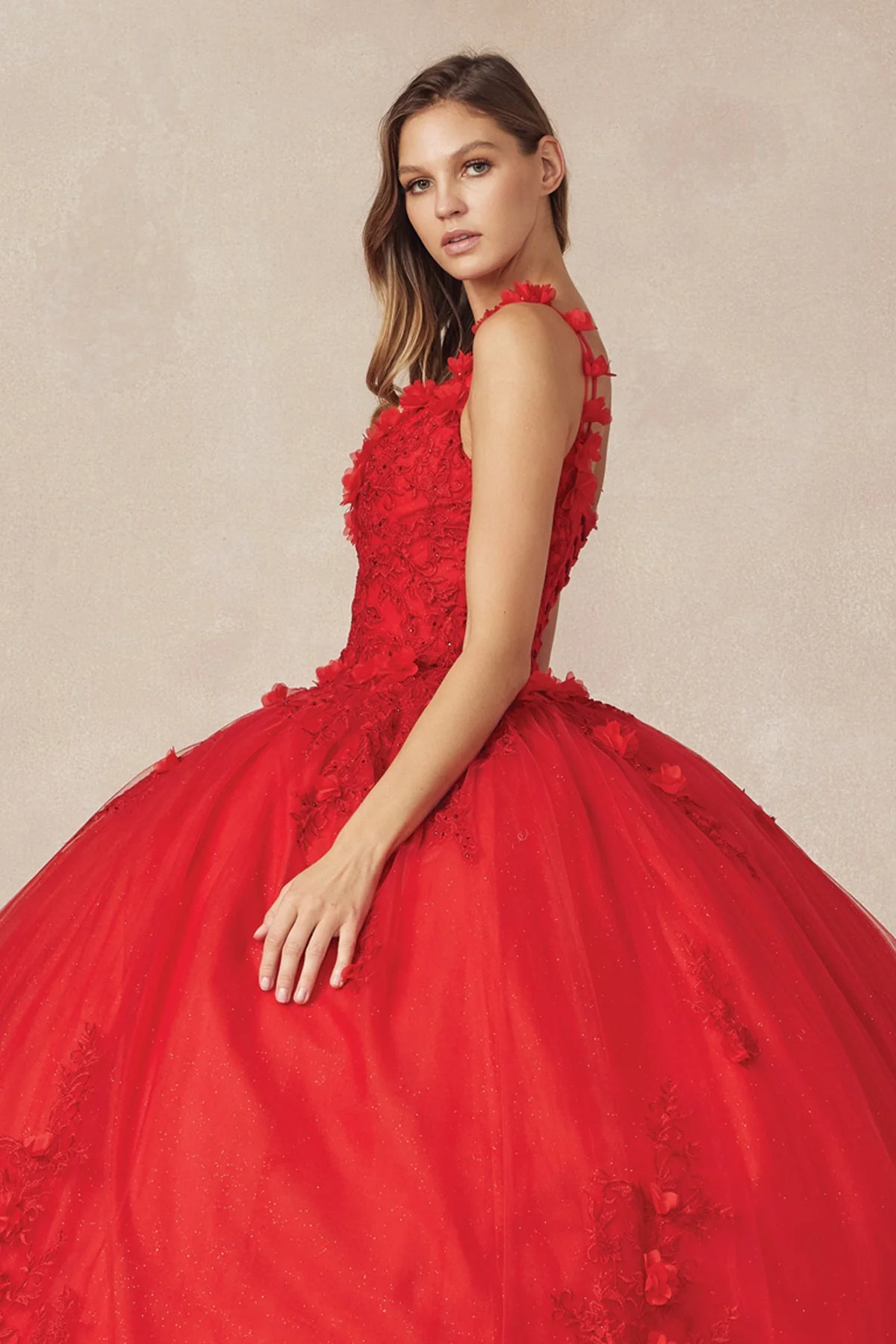 Juliet 1437 3D Floral Embellished Glitter Tulle Quinceanera Dress - Image 11