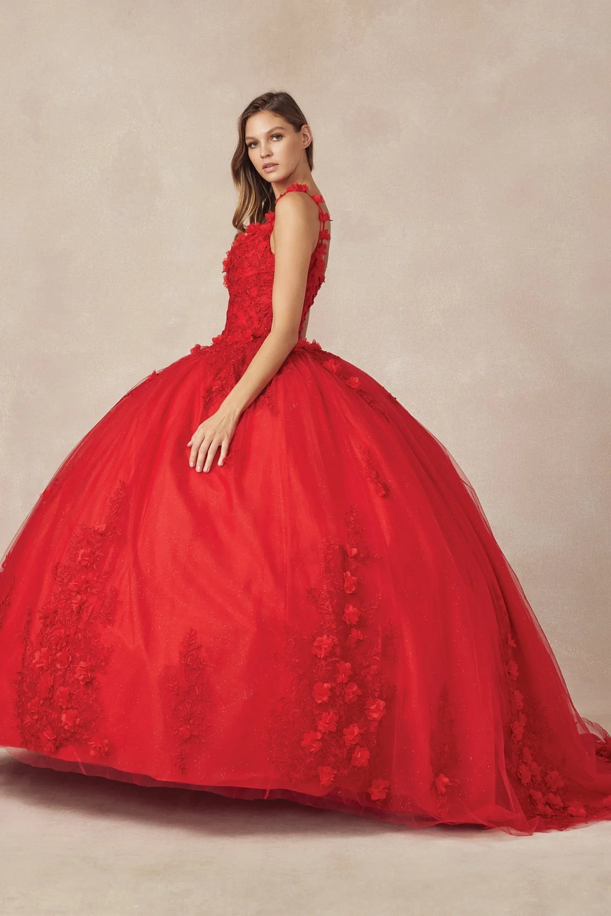 Juliet 1437 3D Floral Embellished Glitter Tulle Quinceanera Dress - Image 12