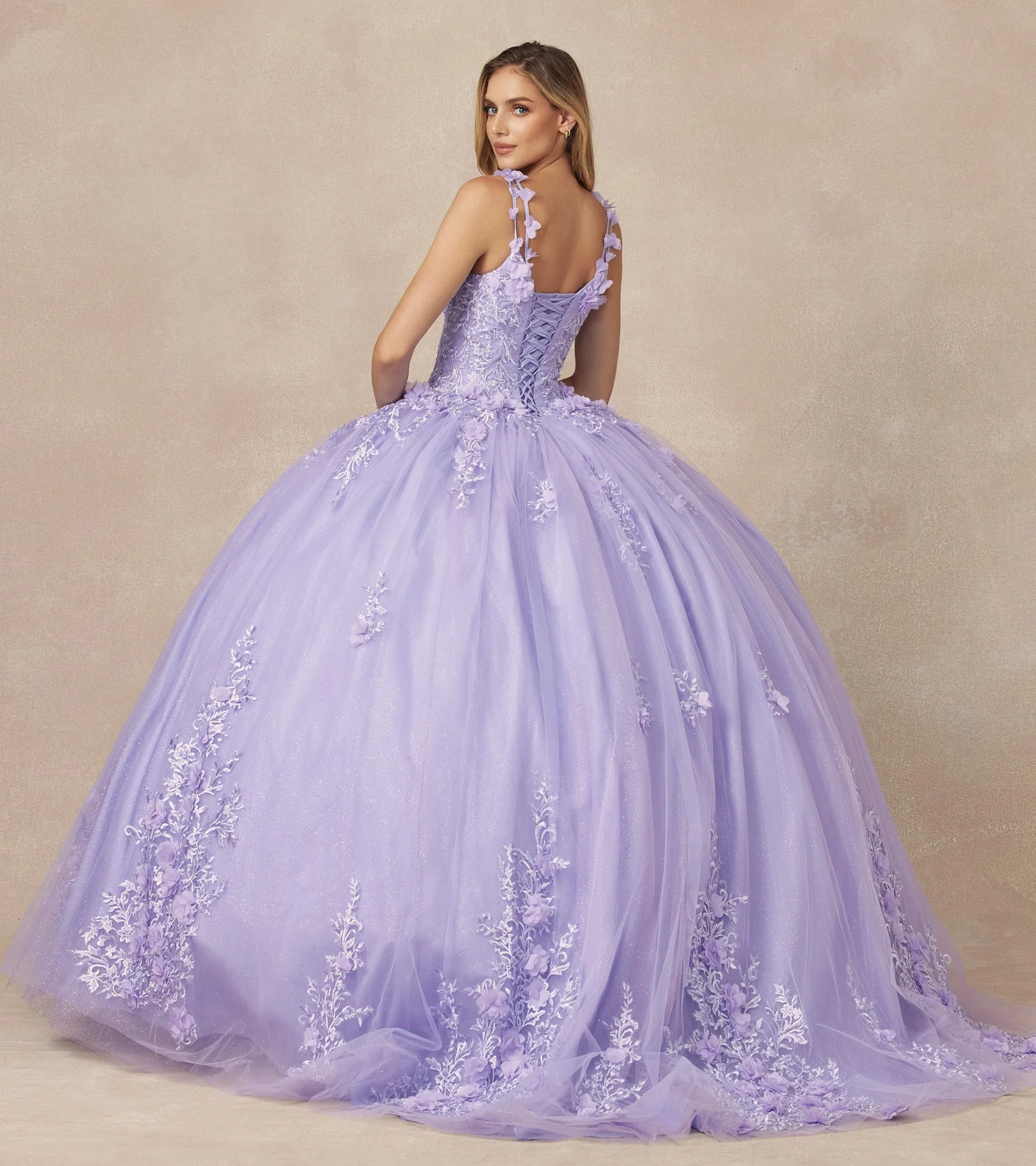 Juliet 1437 3D Floral Embellished Glitter Tulle Quinceanera Dress - Image 2