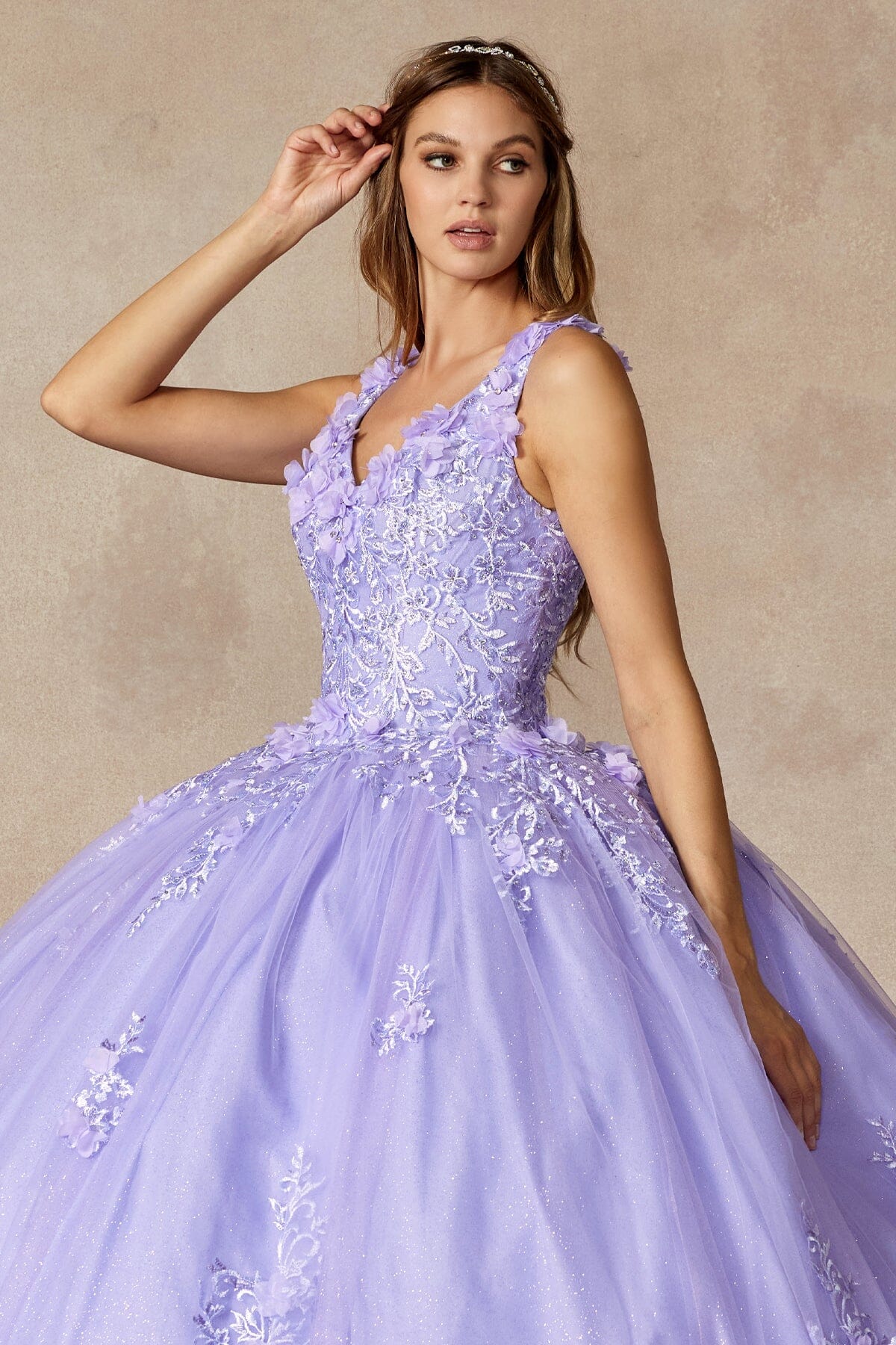 Juliet 1437 3D Floral Embellished Glitter Tulle Quinceanera Dress - Image 3