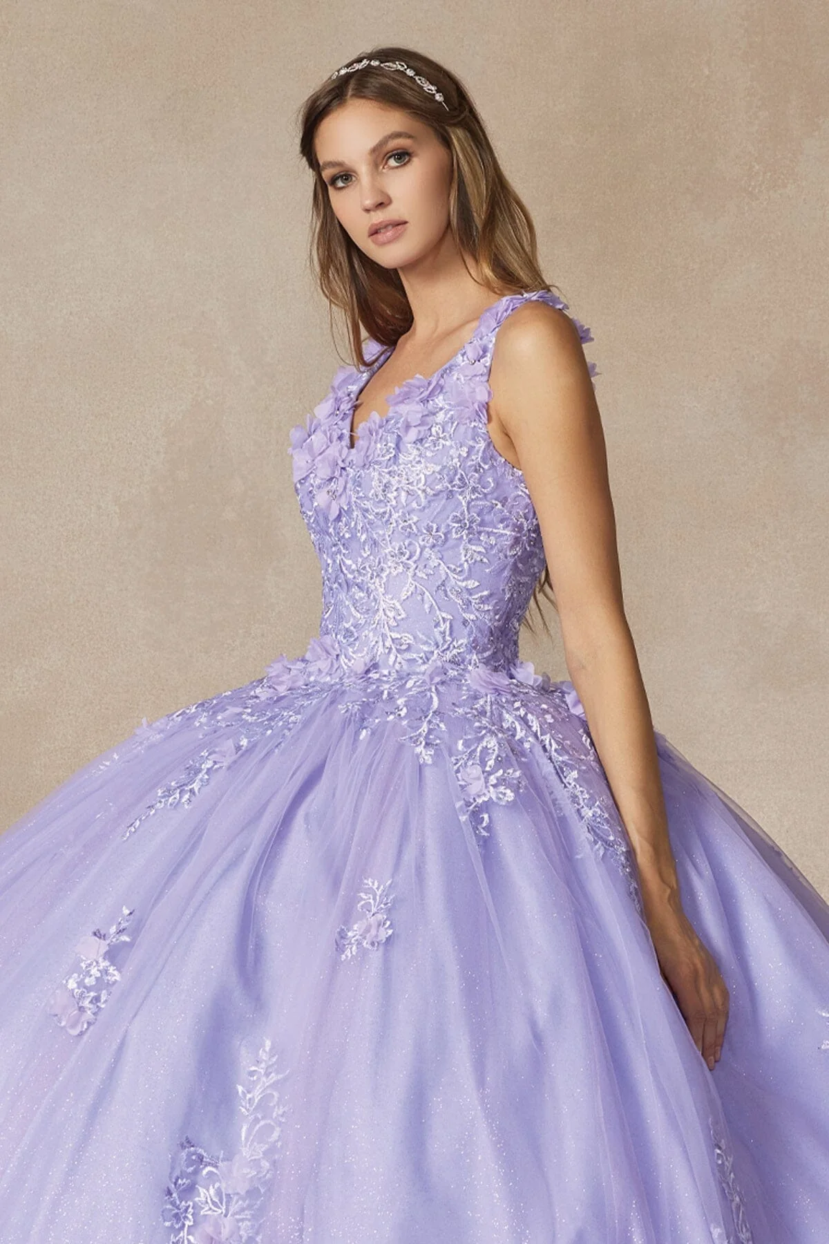 Juliet 1437 3D Floral Embellished Glitter Tulle Quinceanera Dress - Image 4