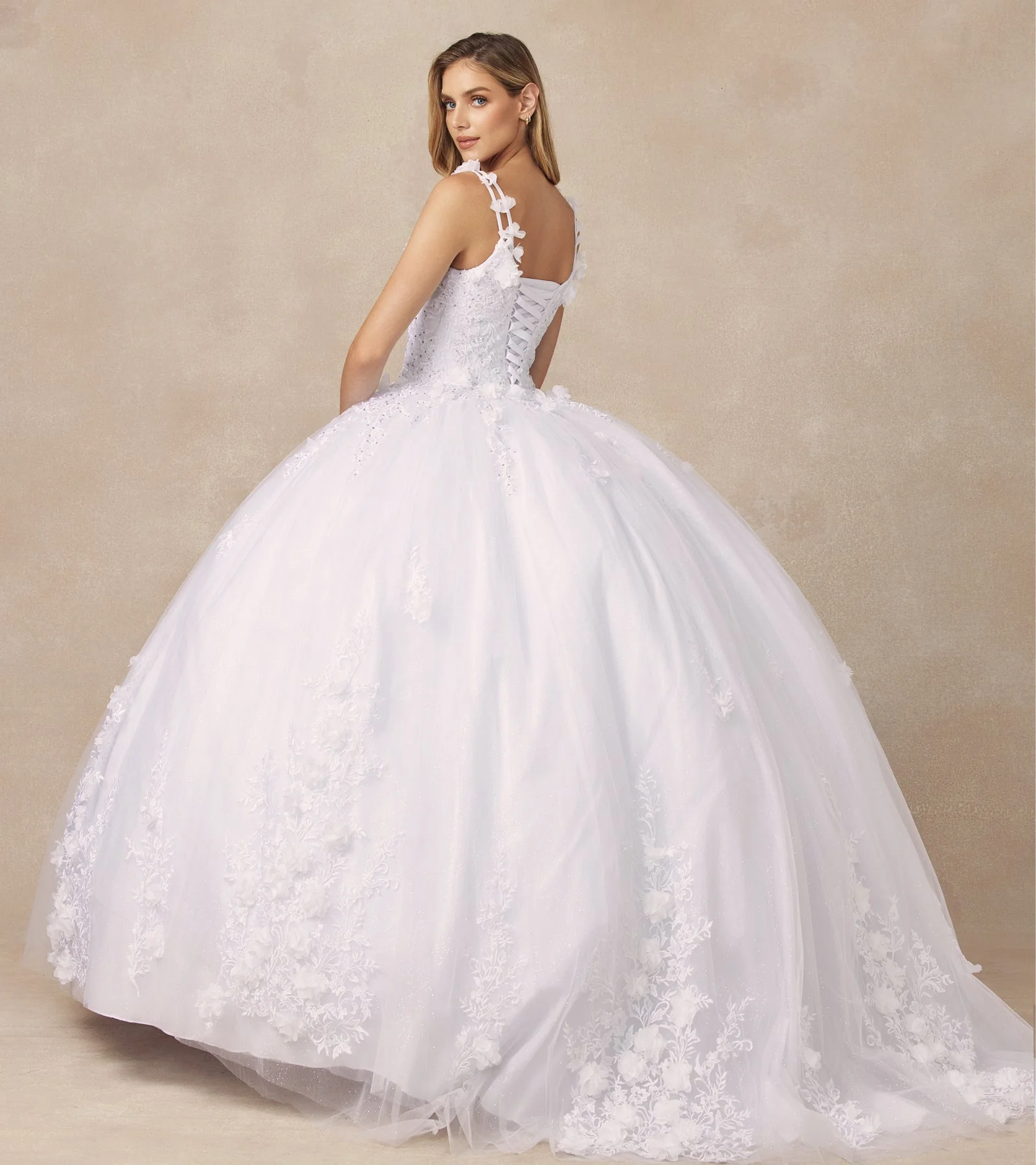 Juliet 1437 3D Floral Embellished Glitter Tulle Quinceanera Dress - Image 7