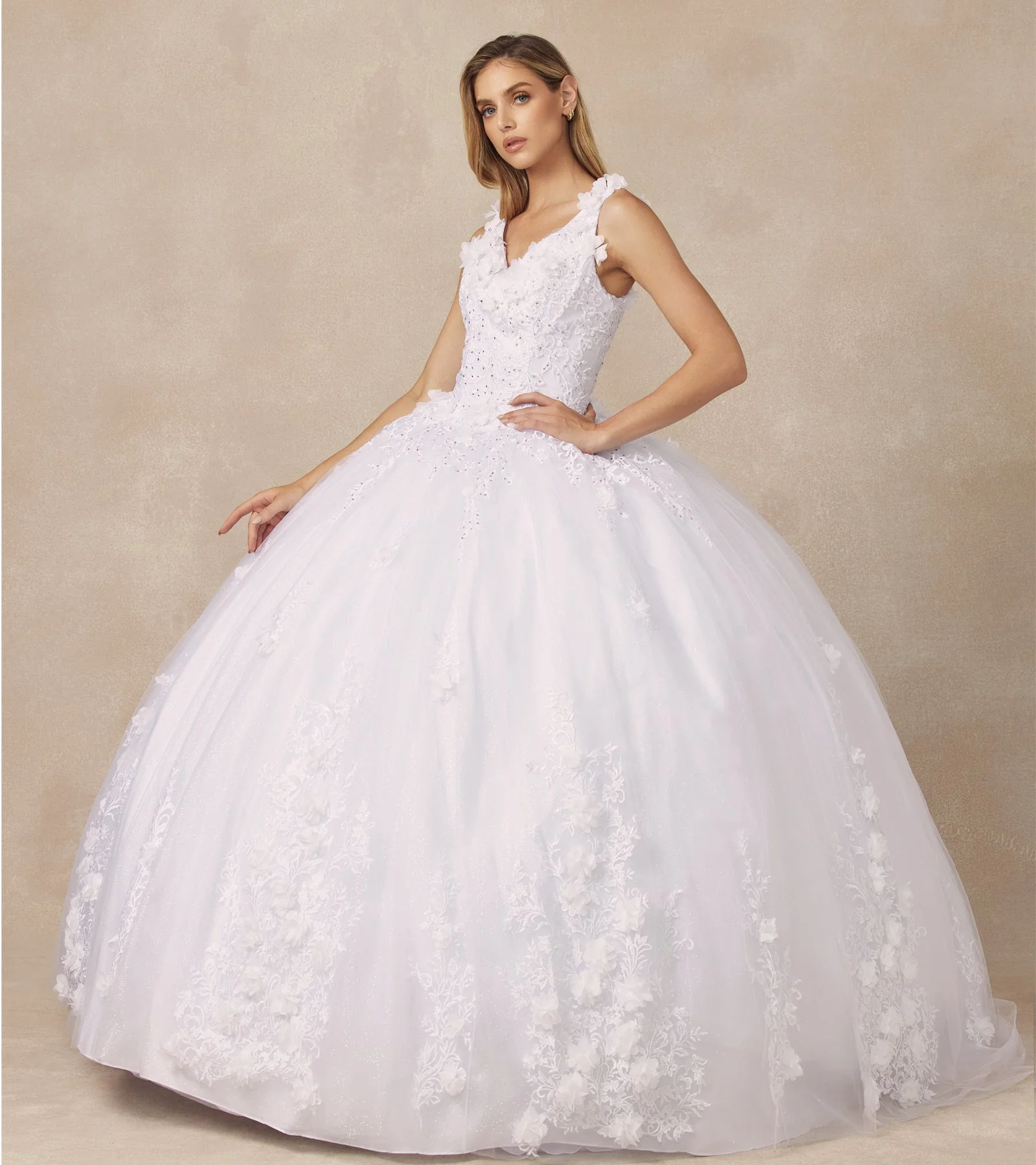 Juliet 1437 3D Floral Embellished Glitter Tulle Quinceanera Dress - Image 8