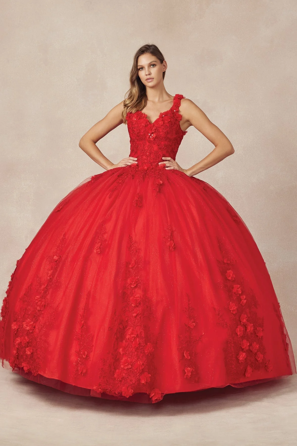 Juliet 1437 3D Floral Embellished Glitter Tulle Quinceanera Dress - Image 9