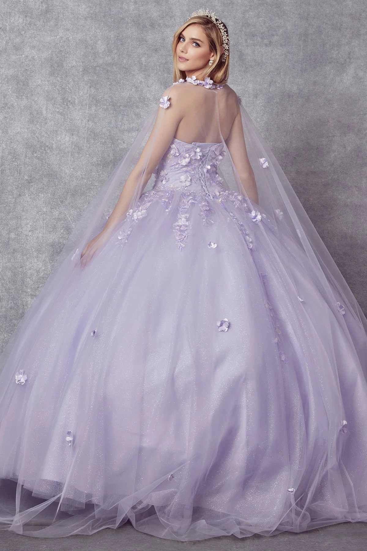 Juliet 1435 3D Floral Applique Glitter Tulle Strapless Dress - Image 2