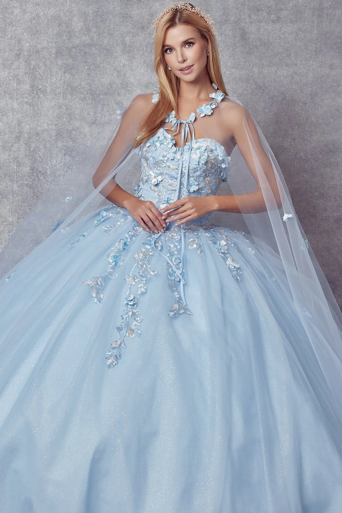 Juliet 1435 3D Floral Applique Glitter Tulle Strapless Dress - Image 6
