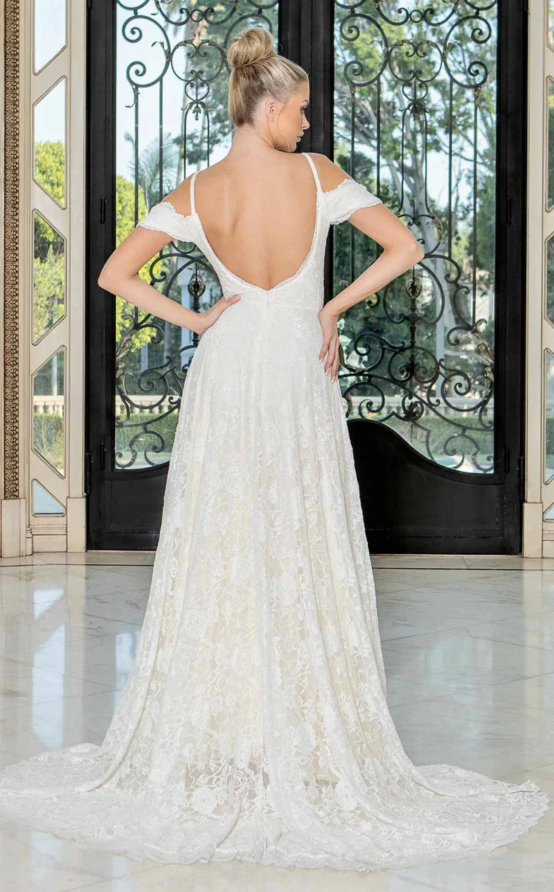 Jessica Angel JA10034 Off-Shoulder V-Neck A-Line Court Train Slit Lace Wedding Dress - Image 2