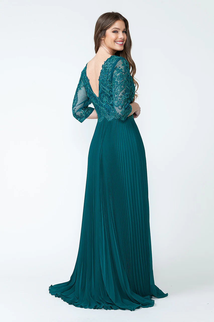 A-Line Gown with Beaded Lace Bodice and Pleated Skirt By Lenovia 8145 - Image 2