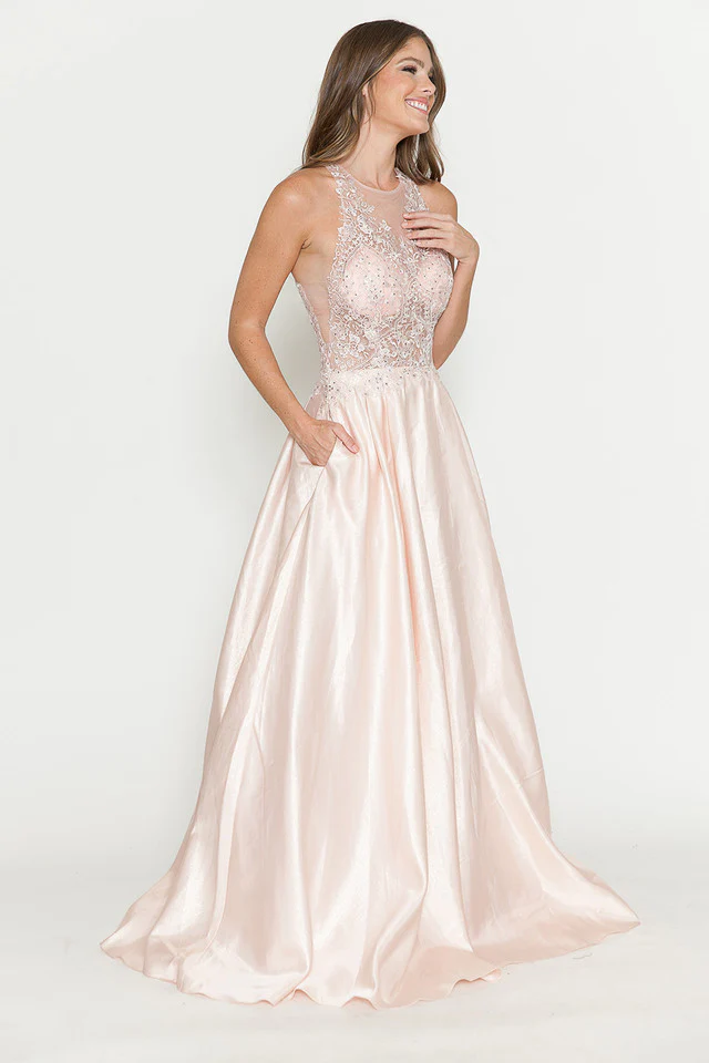 A-Line Gown with Sheer Lace Bodice & Halter Neckline By Lenovia 8181 - Image 11
