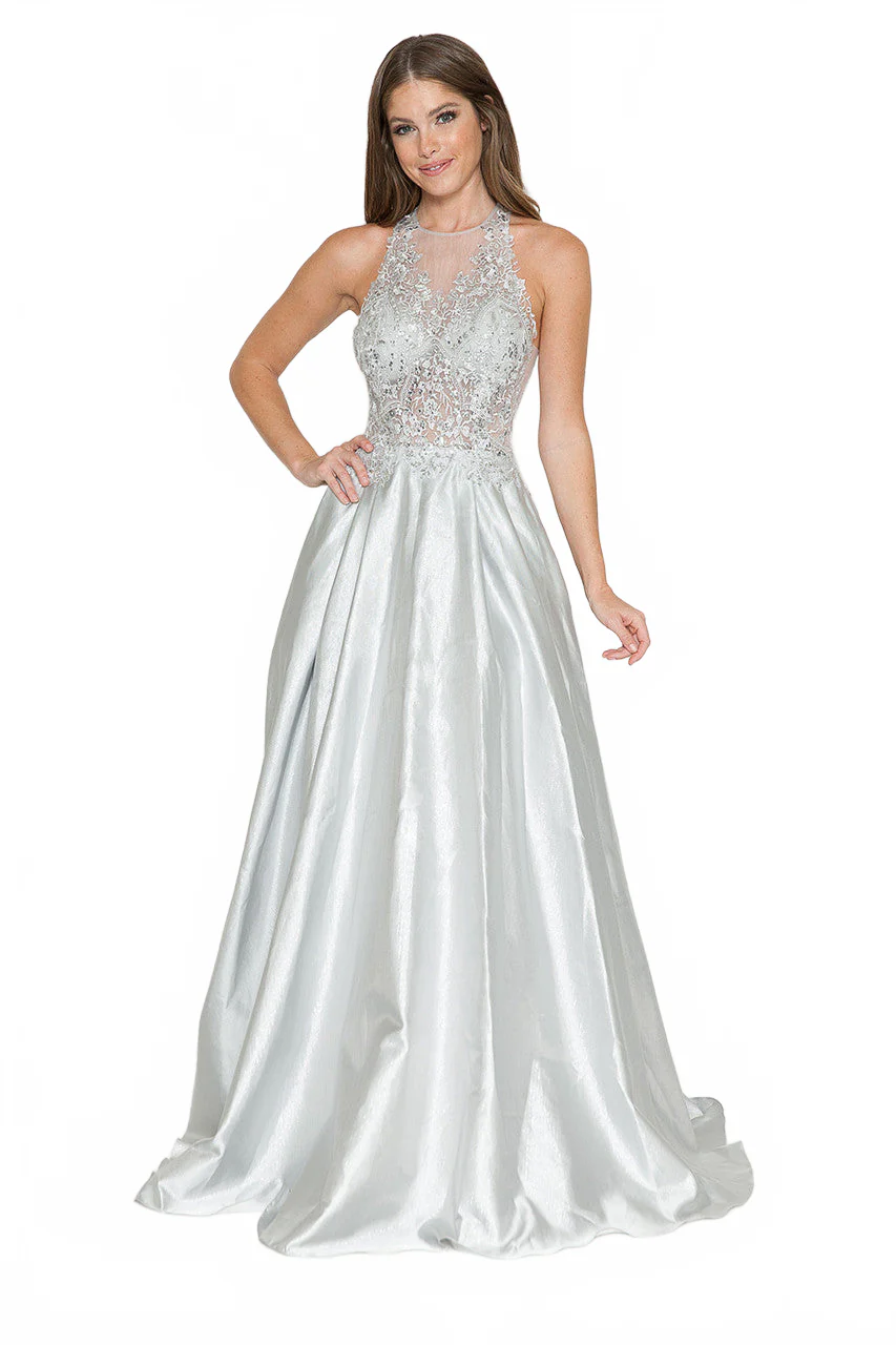 A-Line Gown with Sheer Lace Bodice & Halter Neckline By Lenovia 8181 - Image 14
