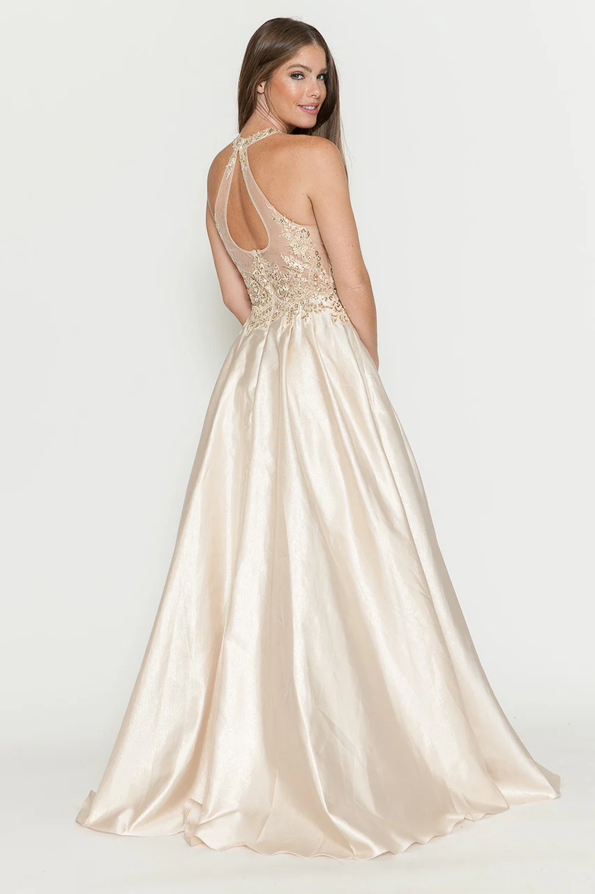 A-Line Gown with Sheer Lace Bodice & Halter Neckline By Lenovia 8181 - Image 2