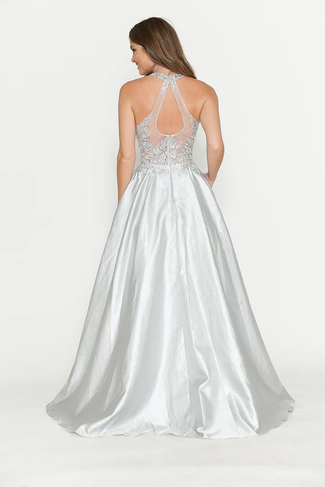 A-Line Gown with Sheer Lace Bodice & Halter Neckline By Lenovia 8181 - Image 3