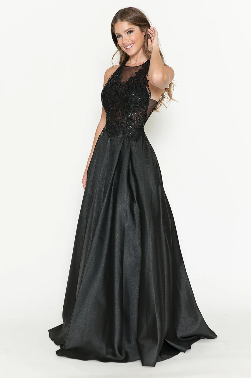 A-Line Gown with Sheer Lace Bodice & Halter Neckline By Lenovia 8181 - Image 8