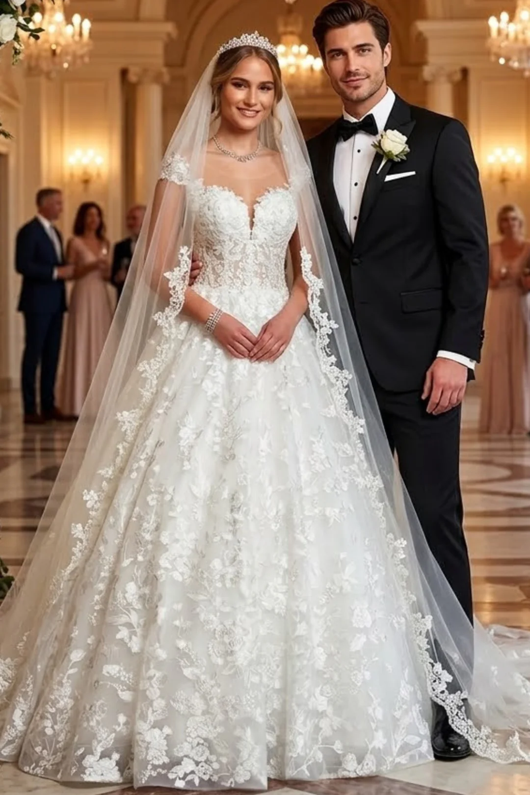 A-Line Wedding Dress with Cap Sleeves & Illusion Boat Neckline - Image 2