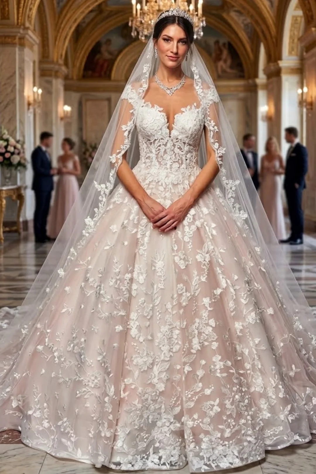 A-Line Wedding Dress with Cap Sleeves & Illusion Boat Neckline - Image 3