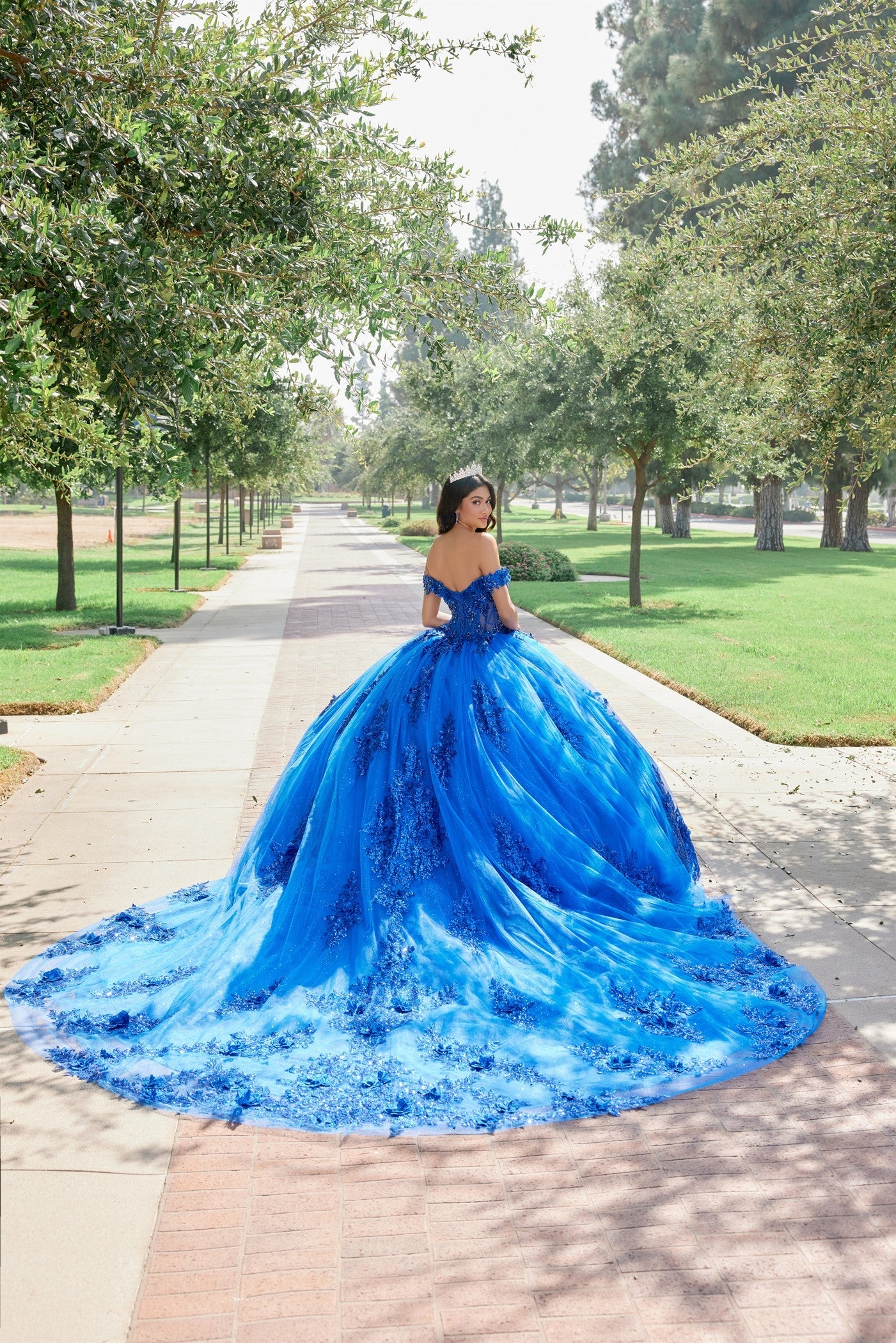 Juliet 1505J Off Shoulder Applique Embroidered Glitter Tulle Quinceanera Dress - Image 2