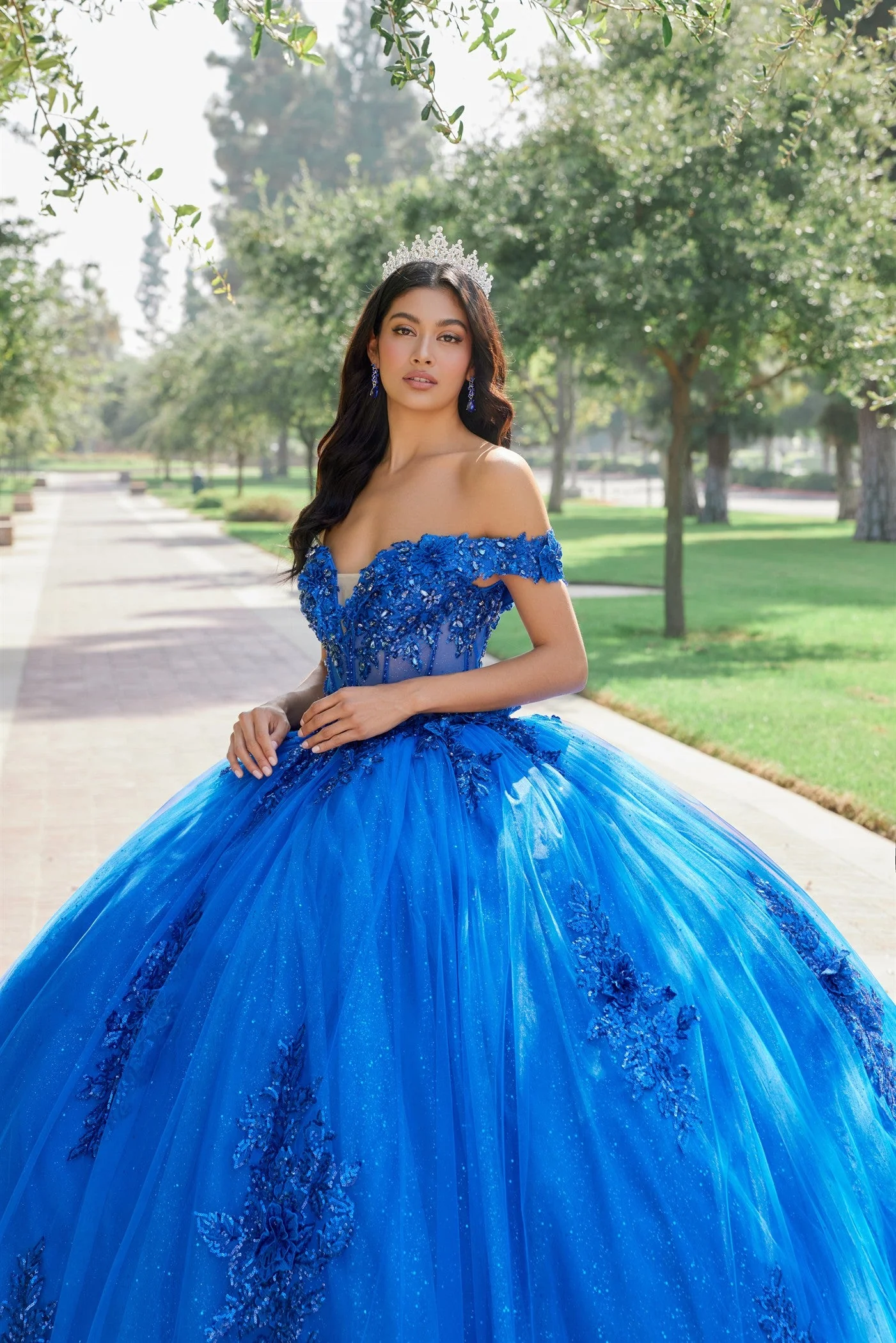 Juliet 1505J Off Shoulder Applique Embroidered Glitter Tulle Quinceanera Dress - Image 3