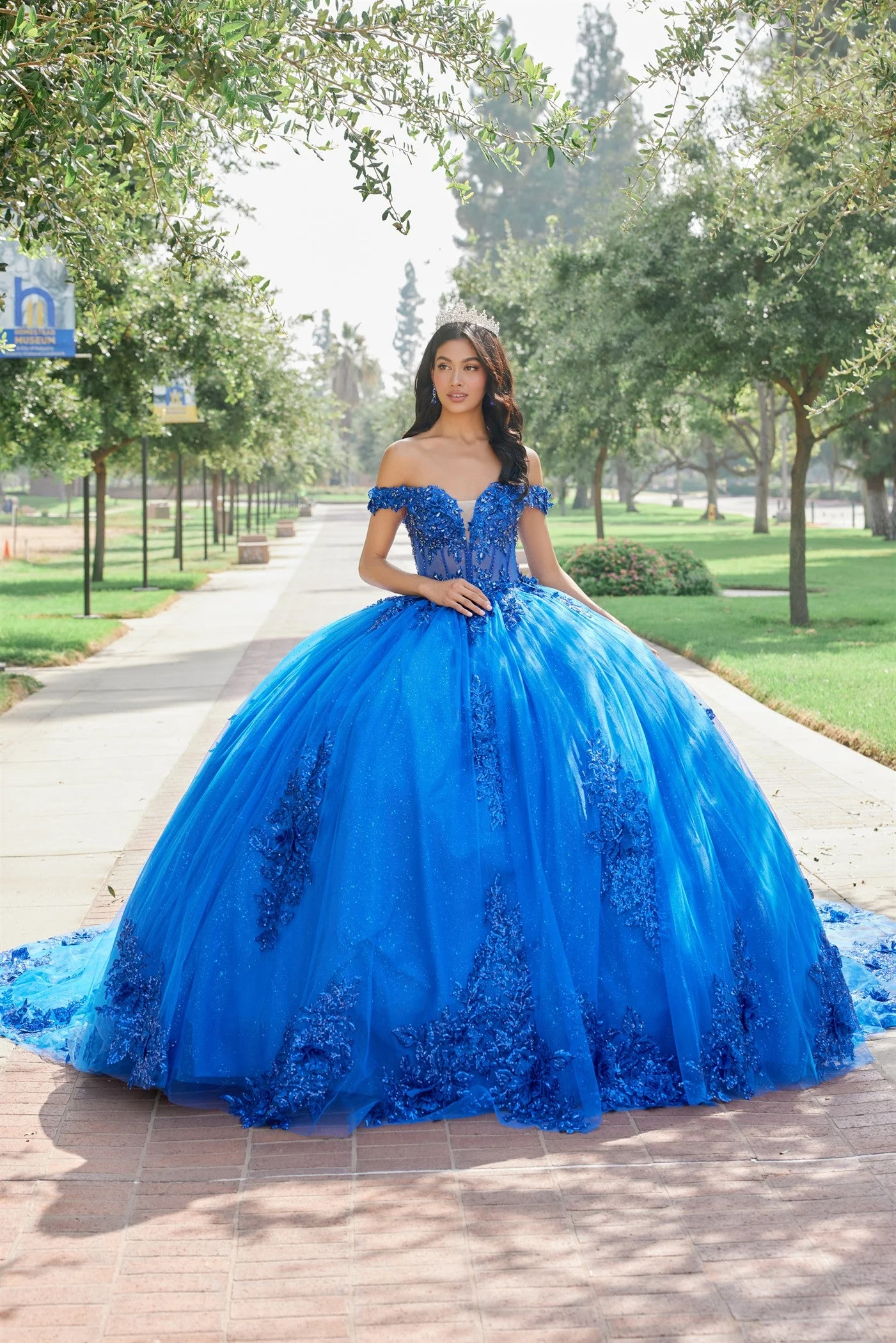 Juliet 1505J Off Shoulder Applique Embroidered Glitter Tulle Quinceanera Dress - Image 4
