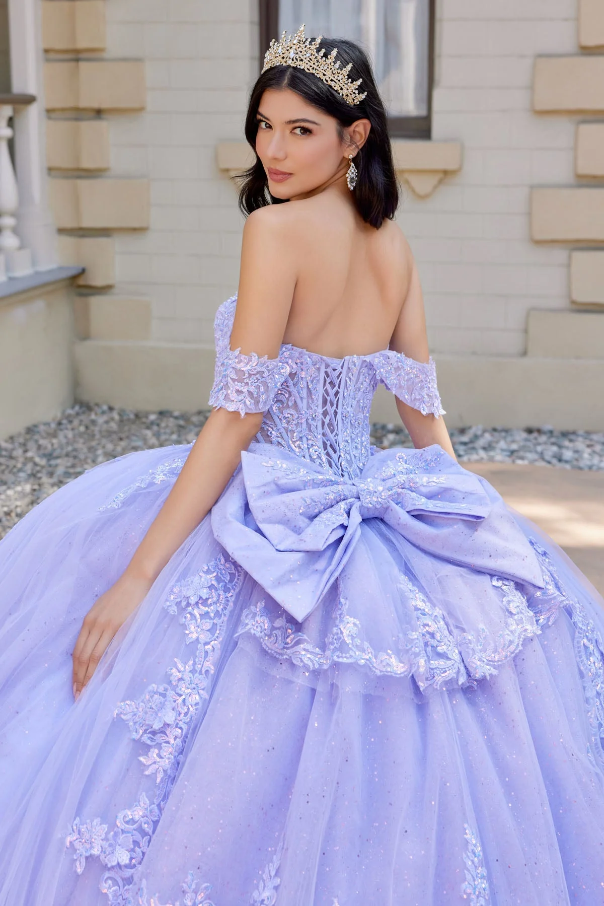 Juliet 1507J Applique Lace Off-Shoulder Glitter Tulle Quinceanera Dress - Image 3