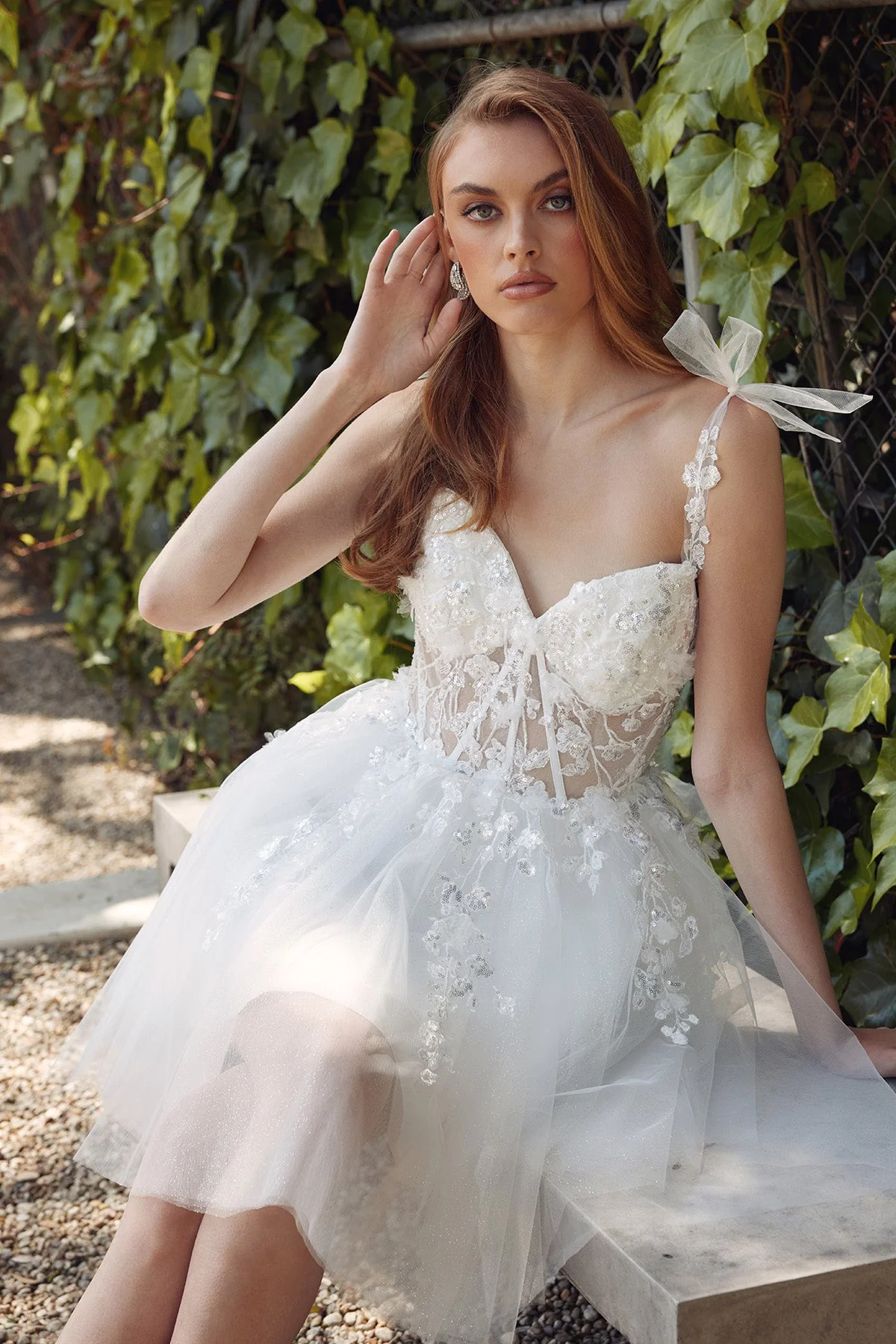 Juliet 972LW Embellished Applique Illusion Bodice A-Line Dress - Image 2